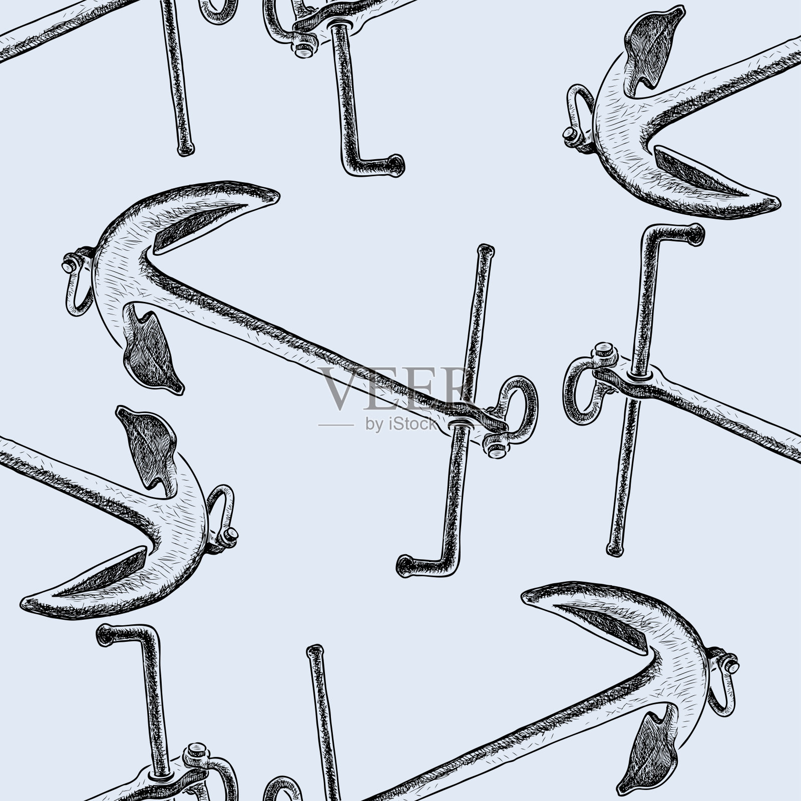 无缝图案的草图老海锚插画图片素材