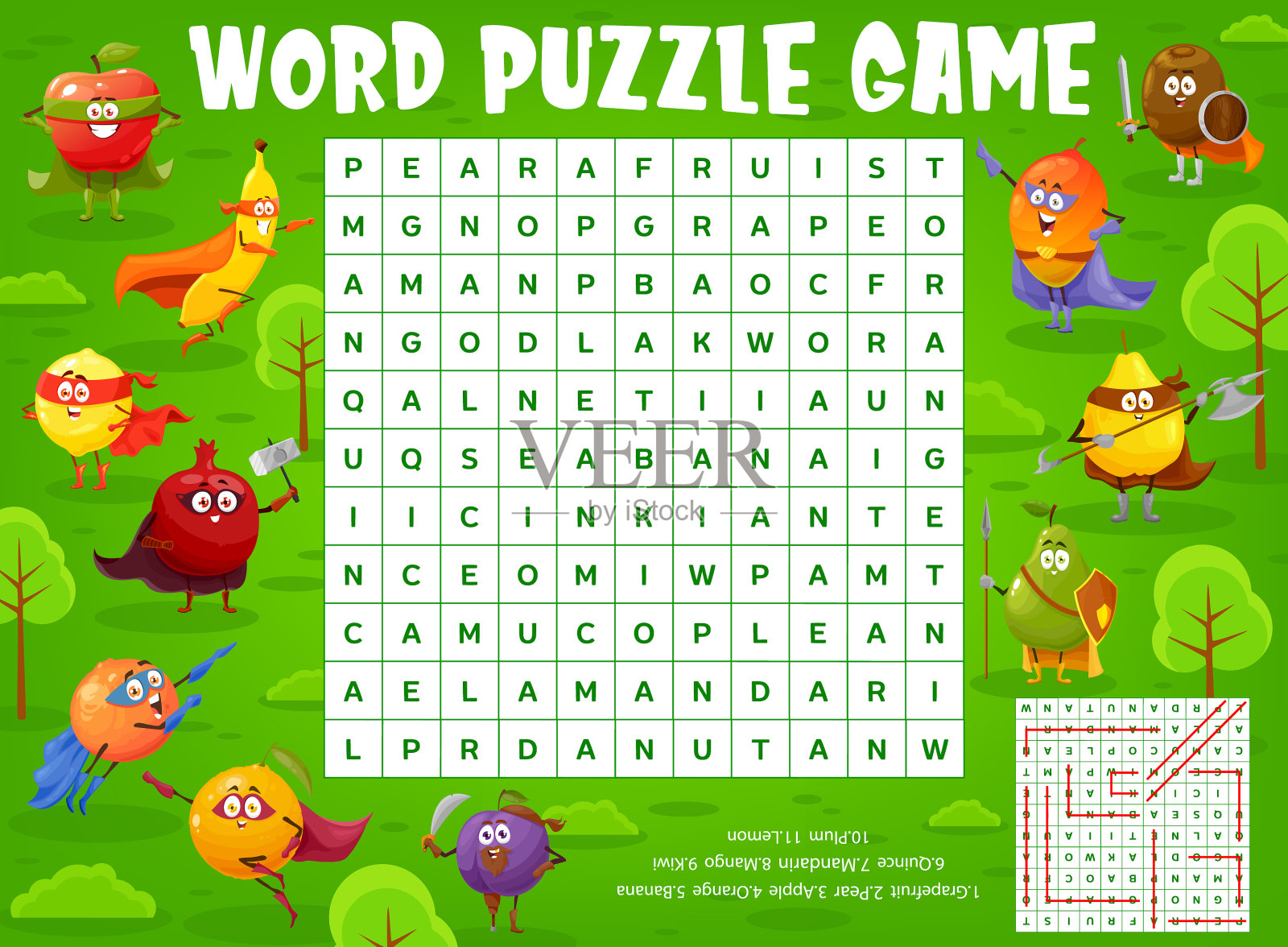 卡通水果超级英雄和捍卫者的角色插画图片素材