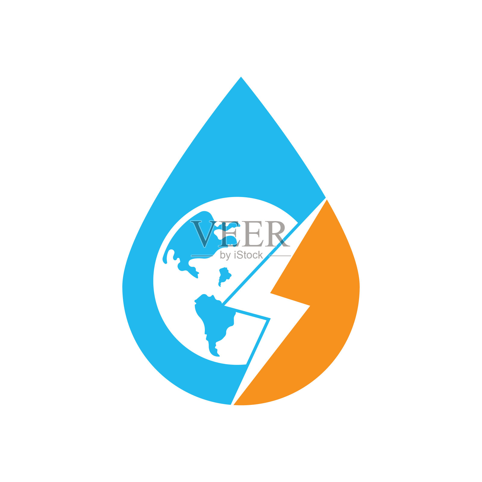 地球仪和雷电矢量标志图标模板。T插画图片素材