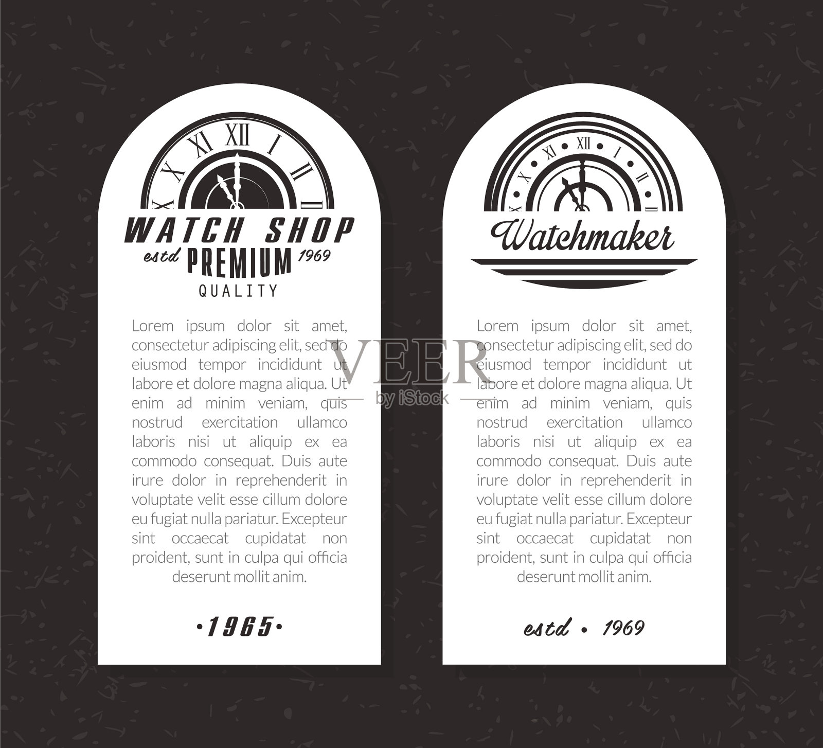 古董手表店和商店旗帜设计与插画图片素材