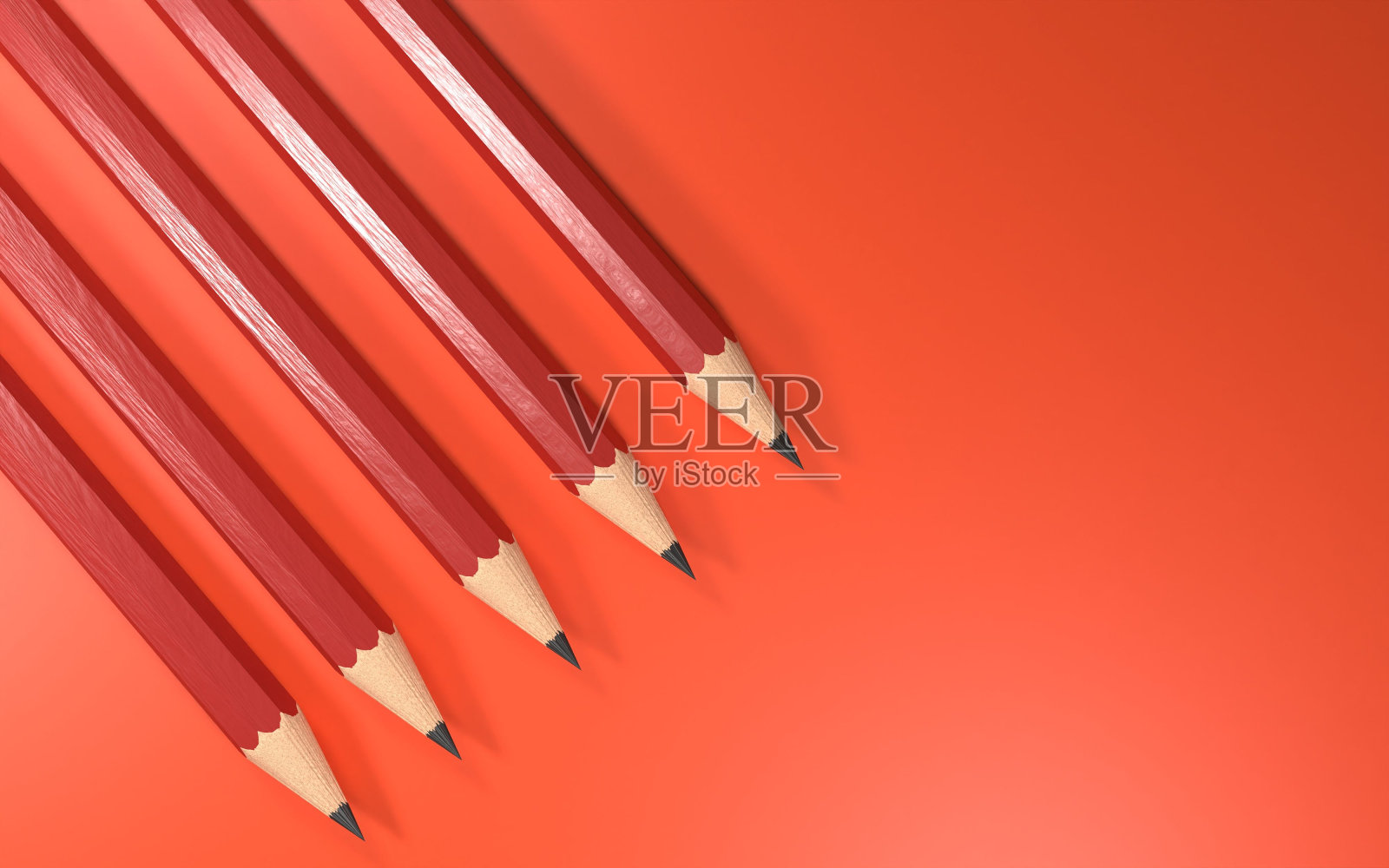 3d渲染四支红铅笔在红色背景上,学校时间照片摄影图片