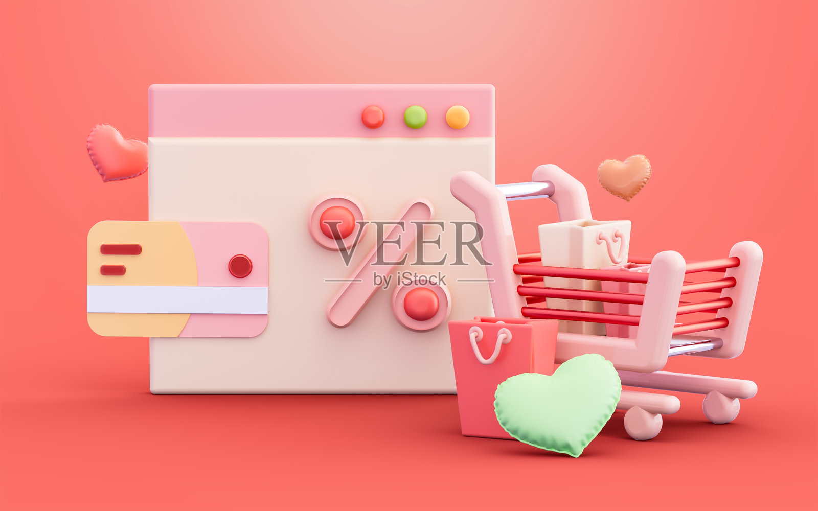 网上营销购物车和提包支付卡折扣百分比照片摄影图片