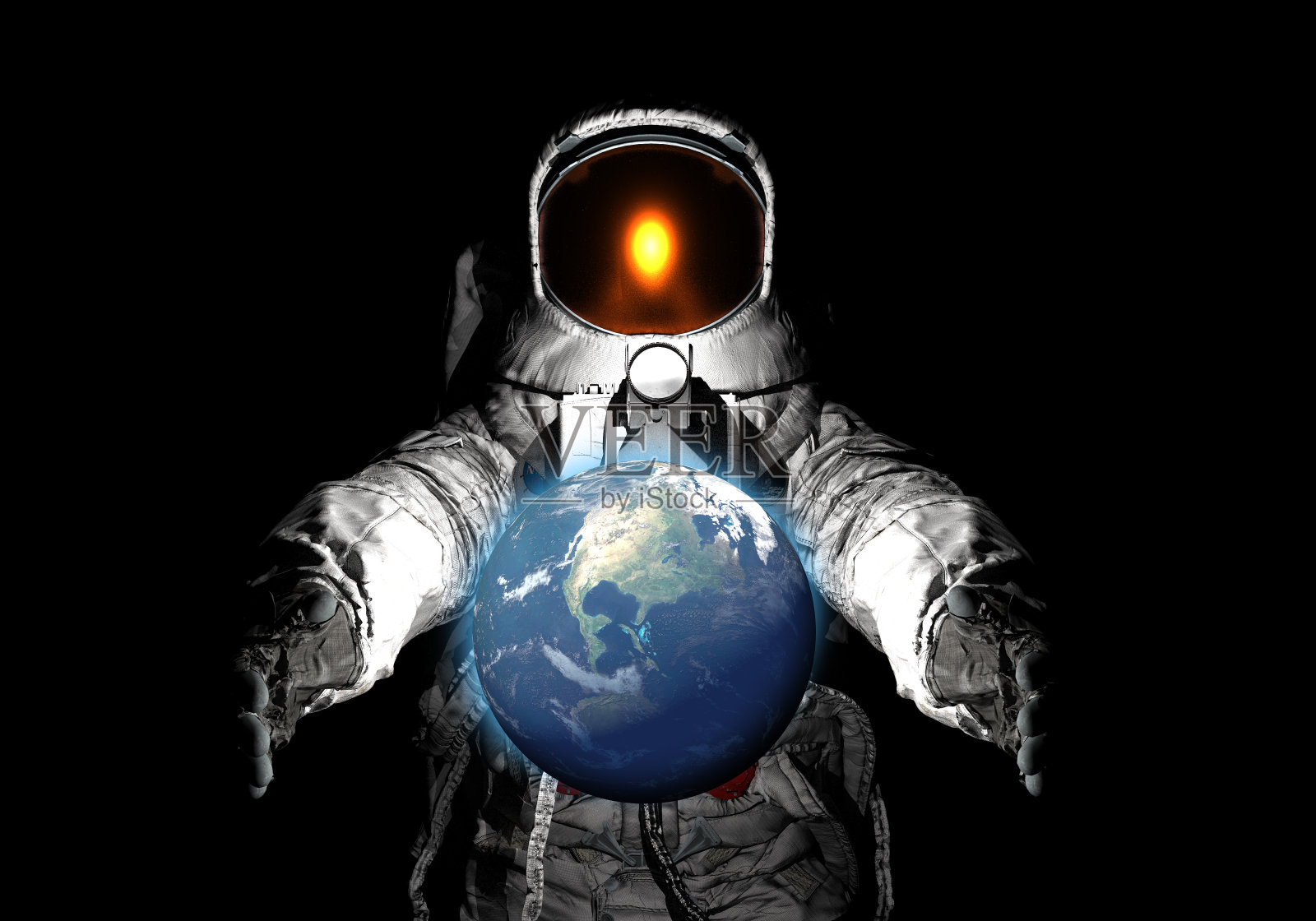 北美的宇航员和地球照片摄影图片