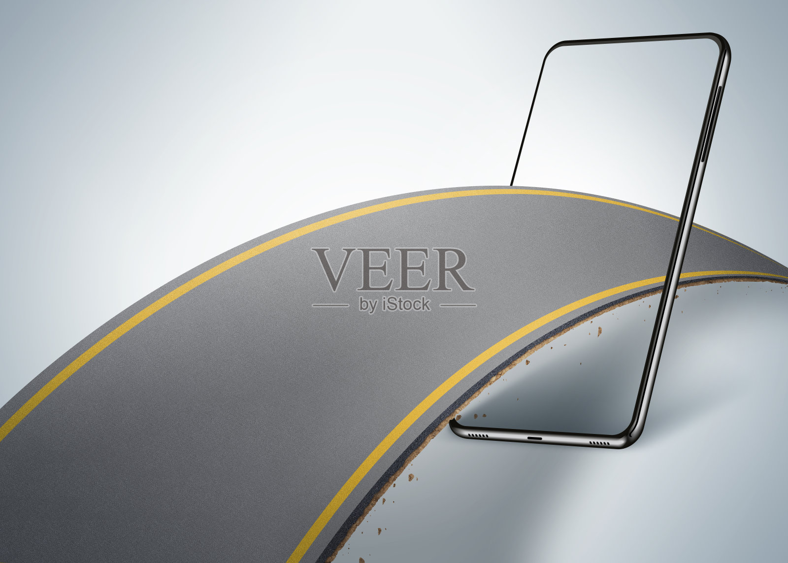 从移动出来的路。购物在移动。创意广告和模型。设计广告。旅游度假道路广告。道路的三维插图。照片摄影图片