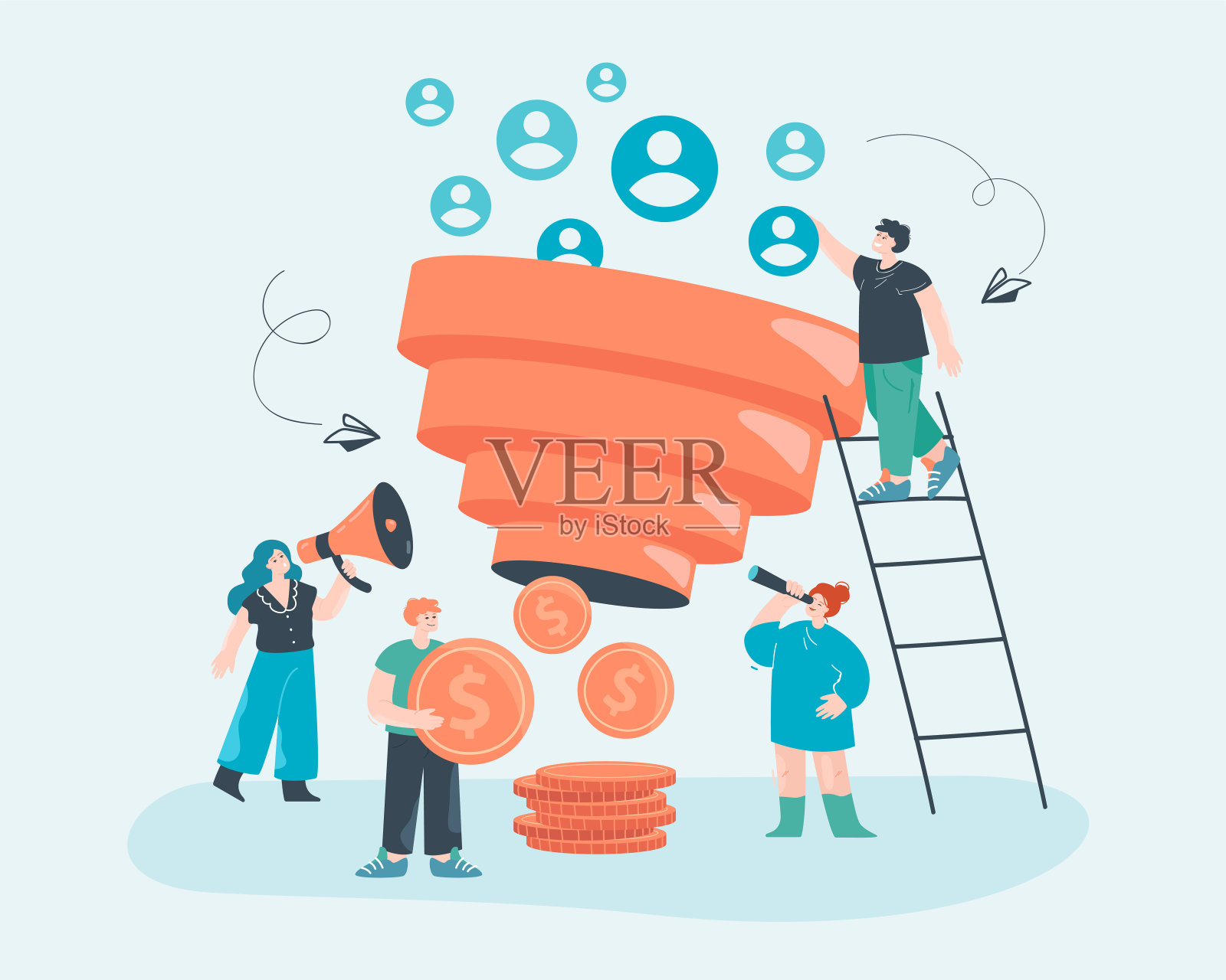 SMM团队利用销售漏斗赚钱插画图片素材