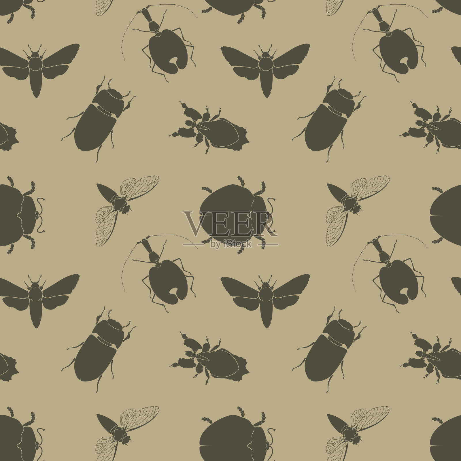 昆虫的无缝矢量模式。插画图片素材