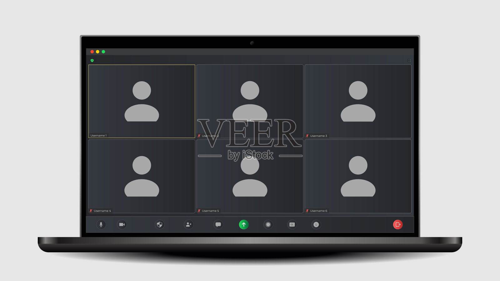 带有用户图标的在线视频通话接口模板。在线会议会议。视频会议图标。在线商务网络研讨会聊天。向量的用户界面屏幕。插画图片素材