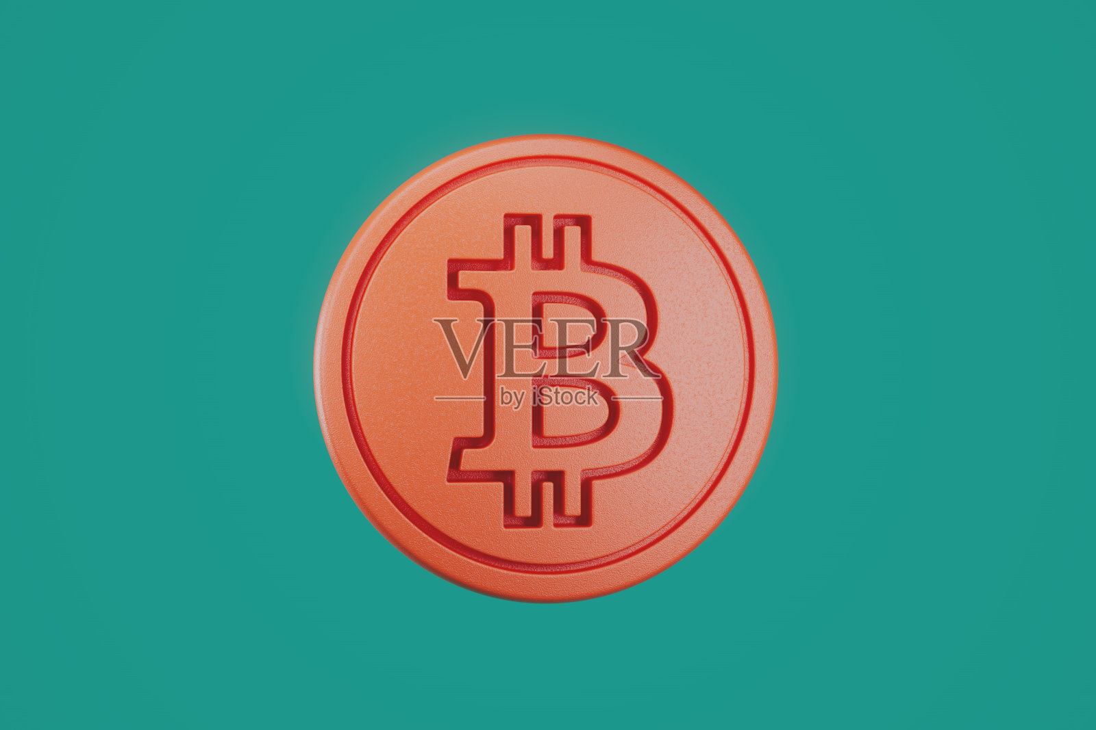 3d橙色的比特币图标在绿色背景。照片摄影图片