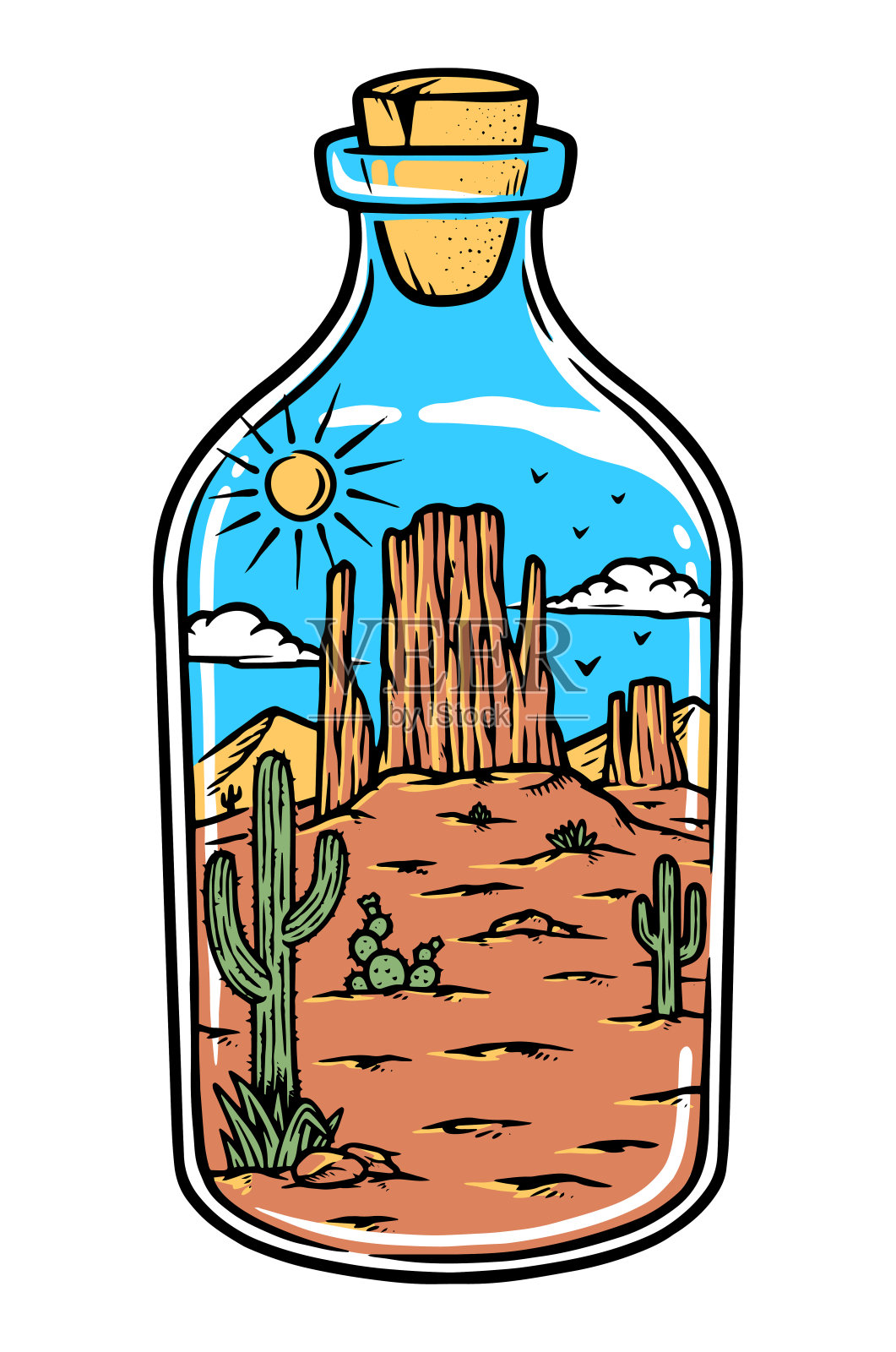沙漠景观在瓶子插图插画图片素材