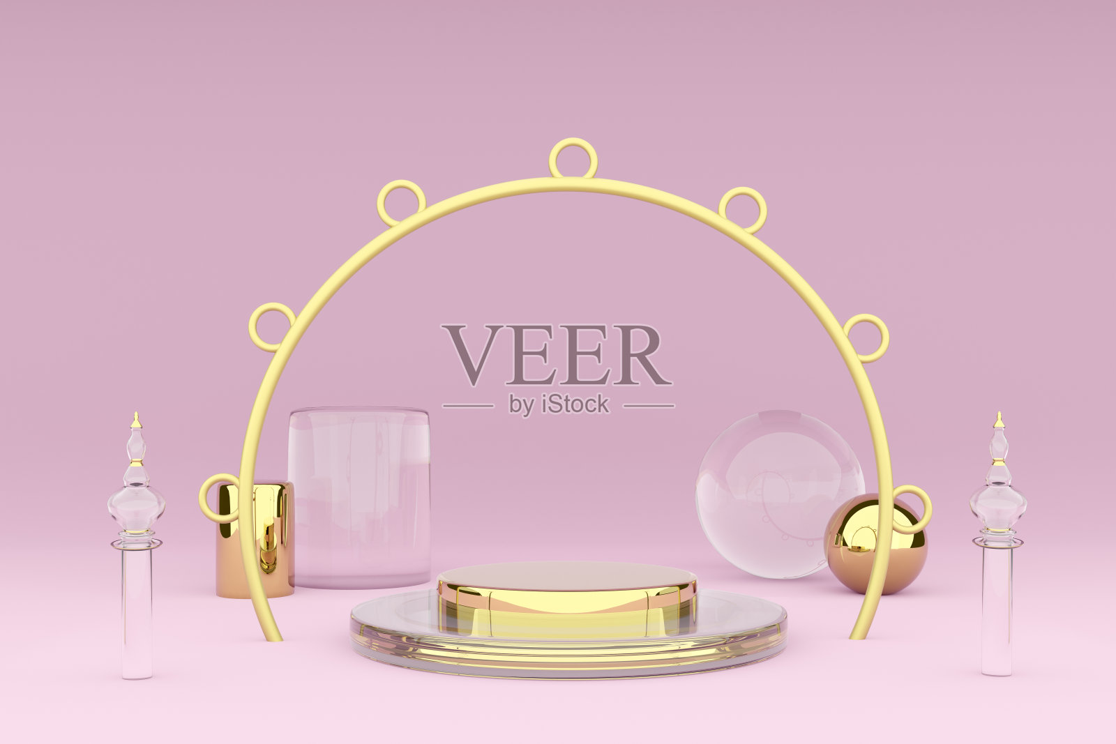 讲台与粉红色的几何形状组成,概念3d插图或3d渲染照片摄影图片