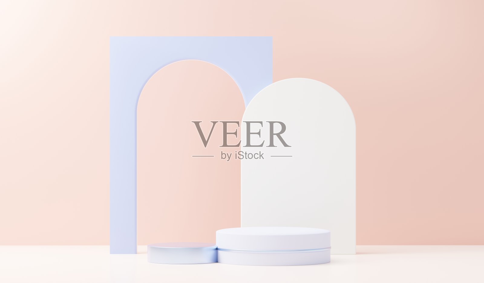 用于产品展示和广告的三维渲染抽象展示平台。简洁的场景背景设计。用于模拟的空基座。化妆用粉彩空舞台。照片摄影图片