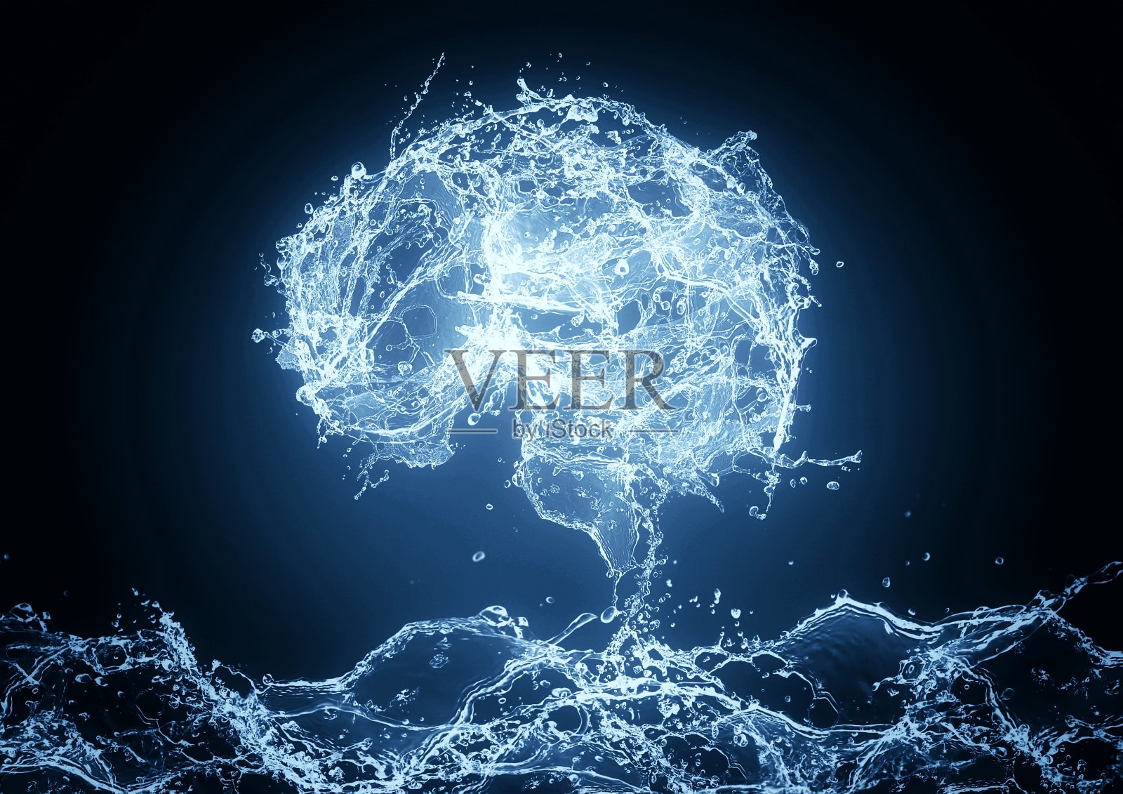 科学技术概念中抽象蓝色水飞溅的3d插图照片摄影图片