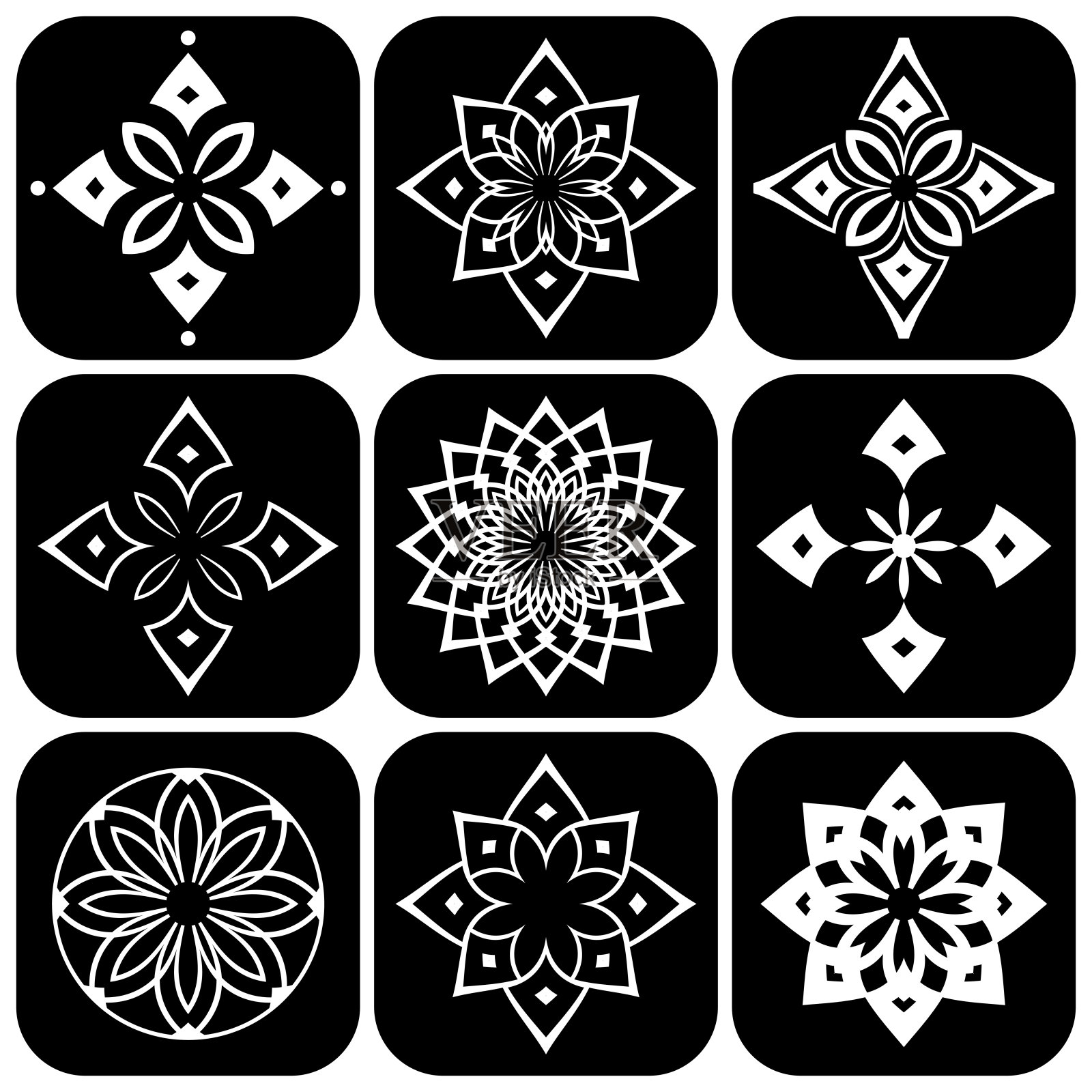 抽象的图标集。黑白设计元素。插画图片素材