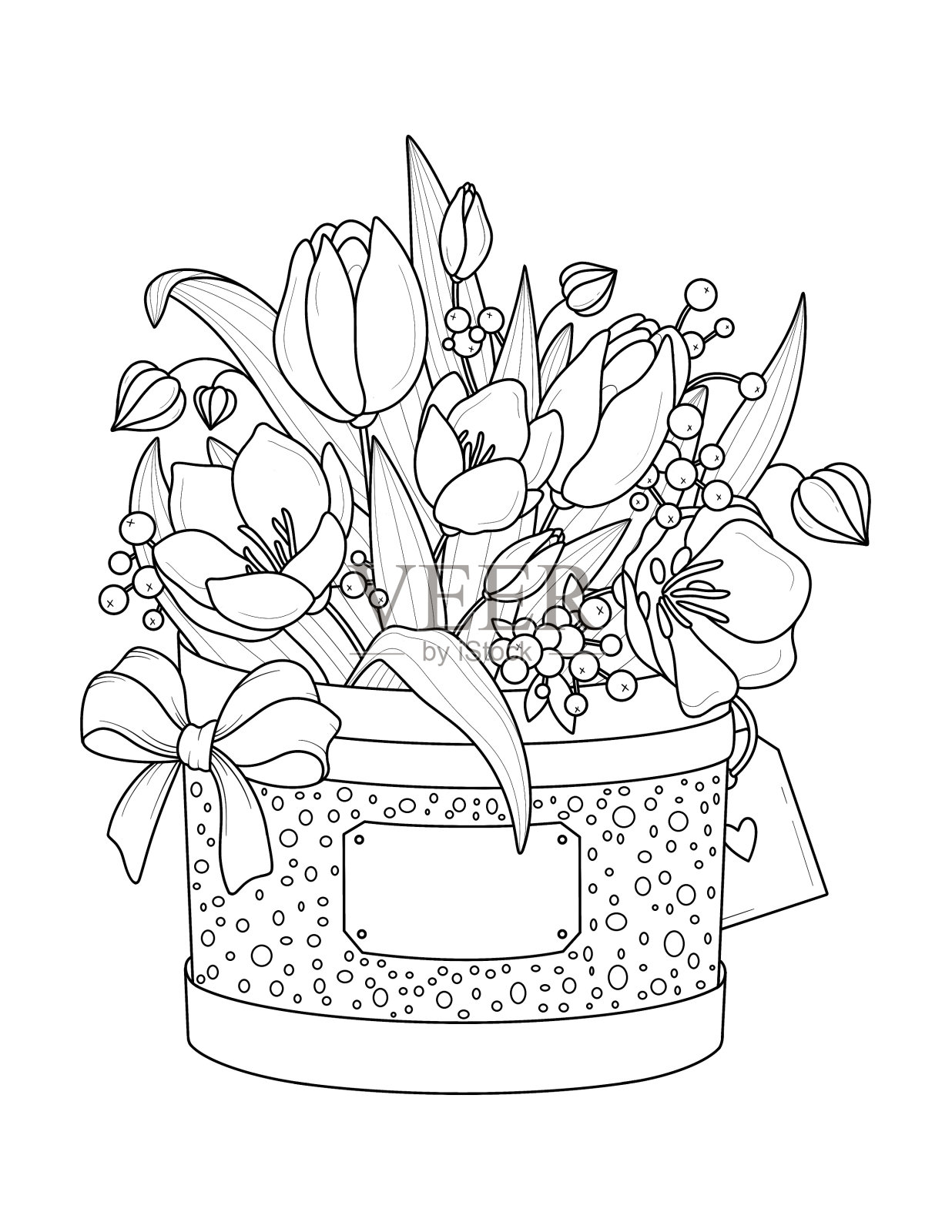 花卉花瓶涂色书插画图片素材