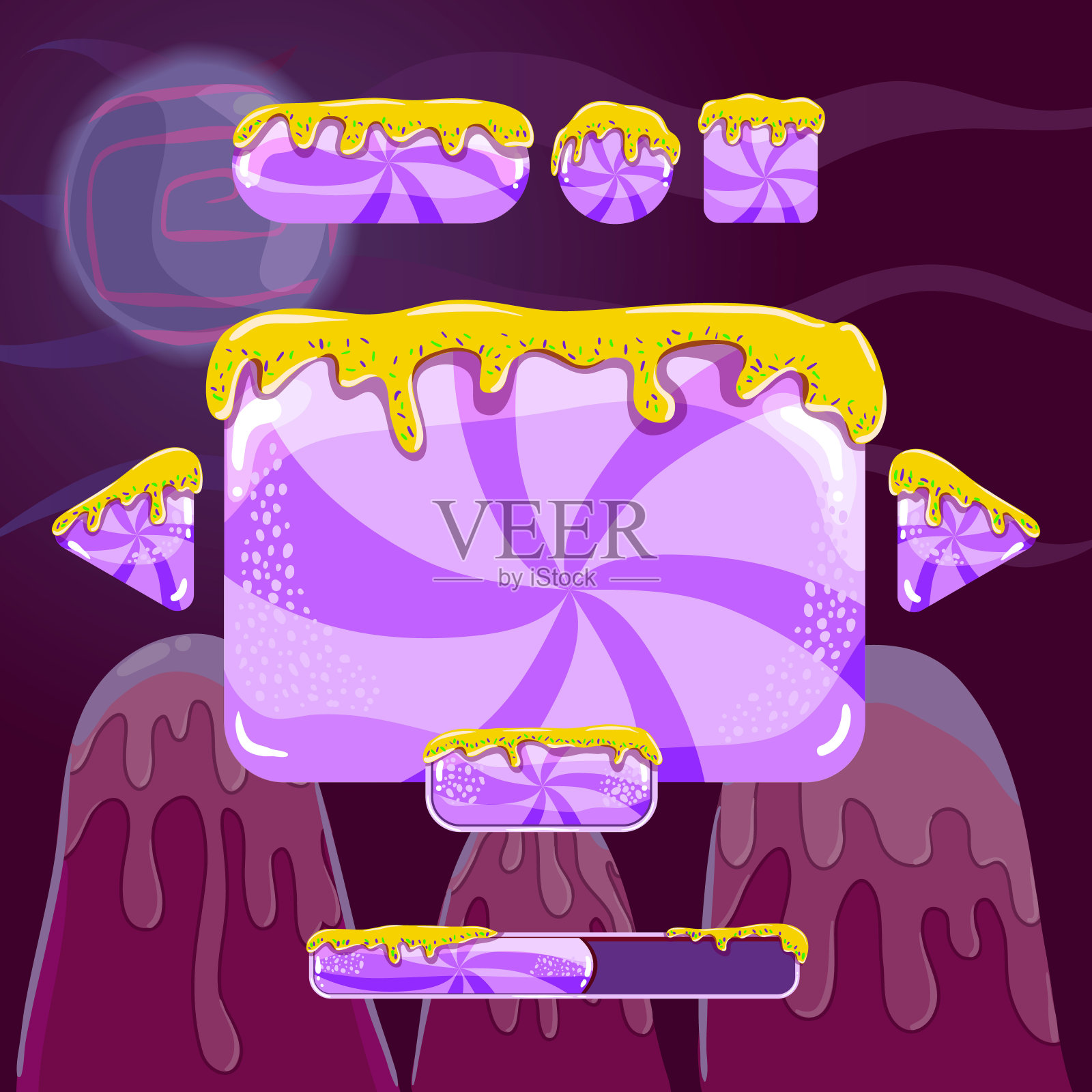 可爱的矢量卡通用户界面游戏,带有按钮插画图片素材