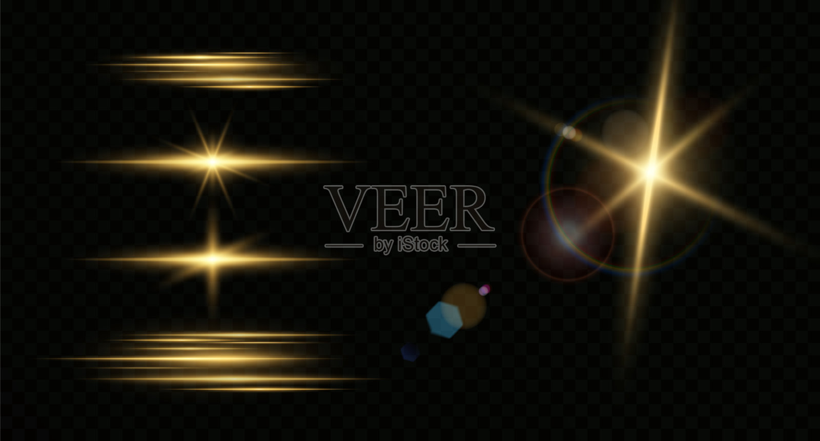 金光向量。明亮的金色星星。光闪。黄金闪闪发光。插画图片素材