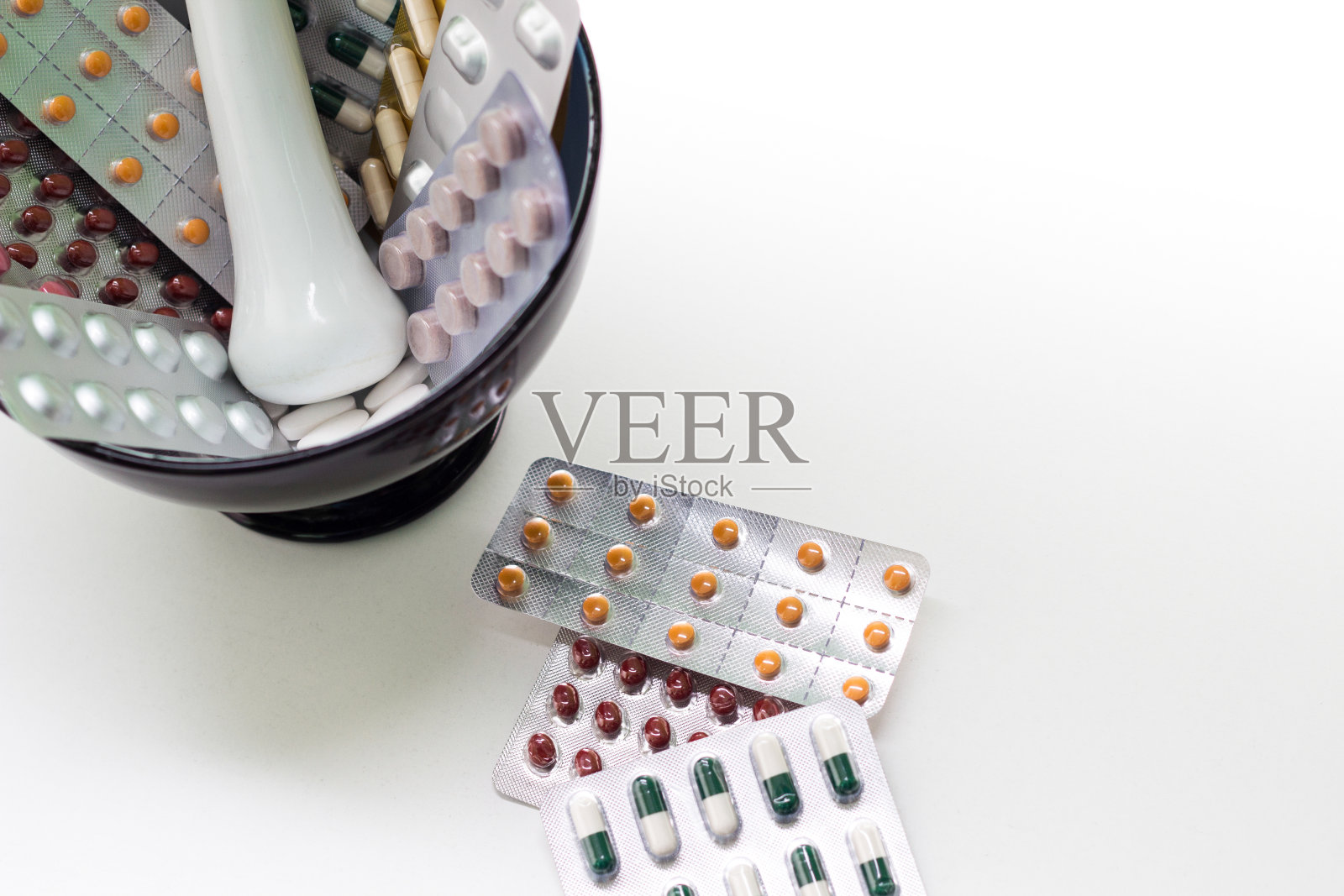 药丸和砂浆照片摄影图片