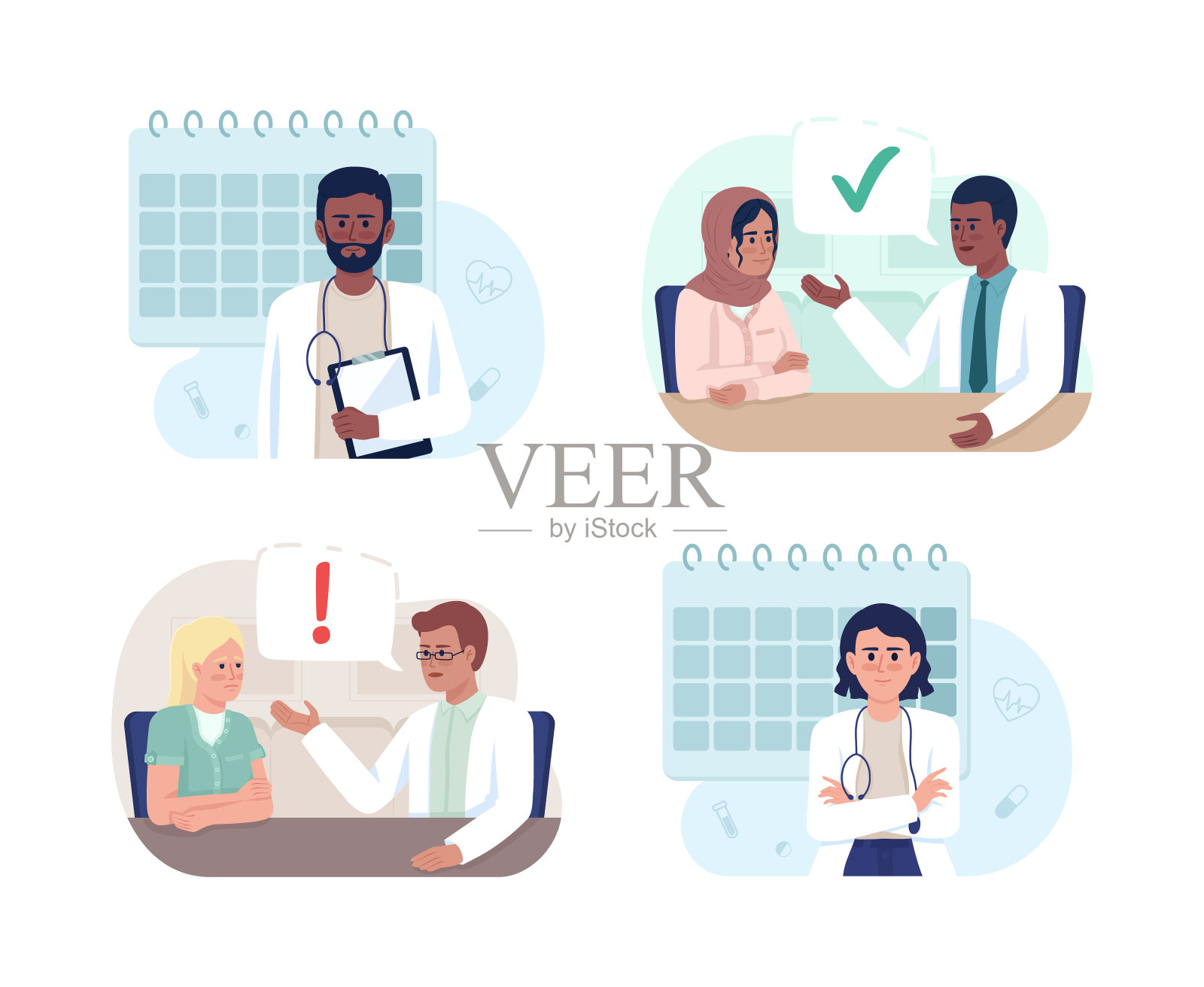 常规医生预约2D矢量孤立插图集插画图片素材