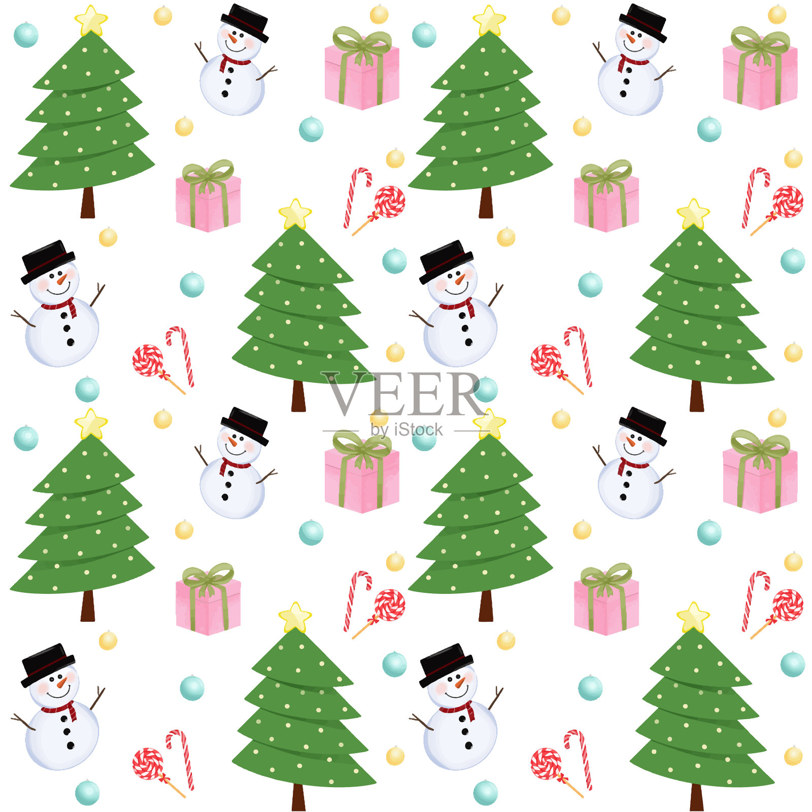 圣诞树和图标绘画插画图片素材