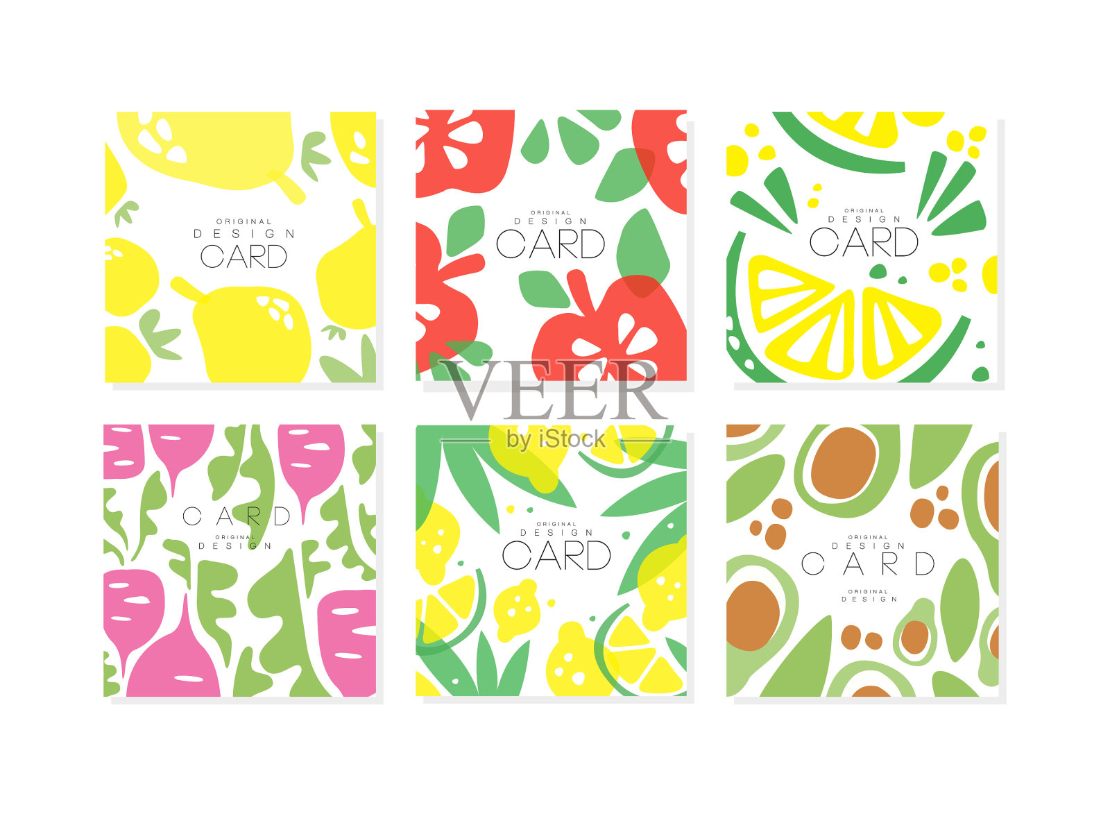 抽象蔬菜和水果卡片设计集插画图片素材