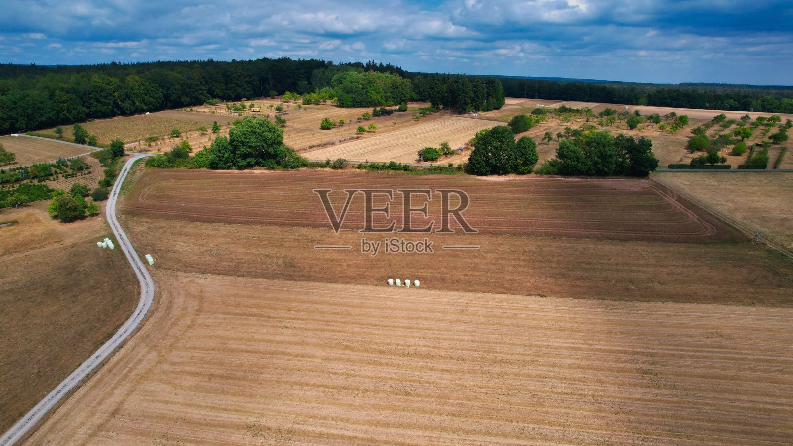 有农田和树木的乡村鸟瞰图照片摄影图片