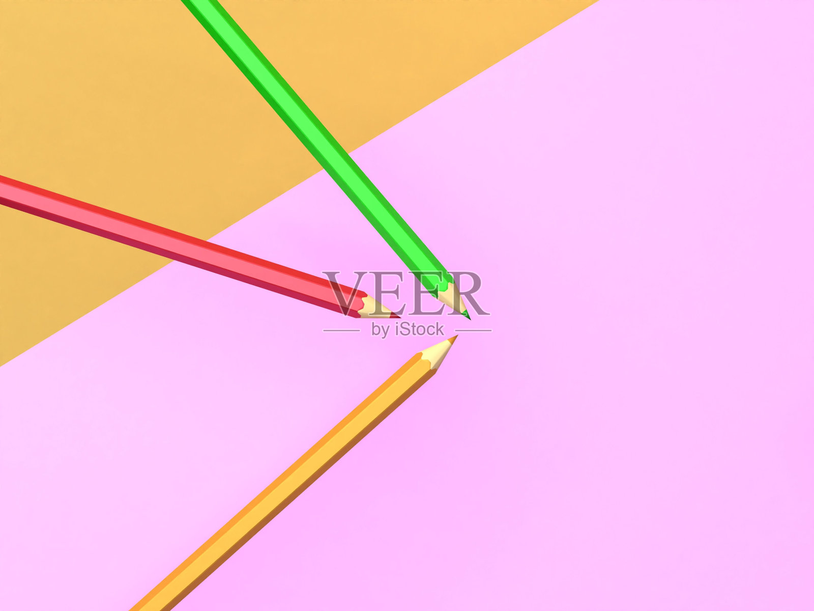 三色铅笔在彩色背景上的3d渲染,回到学校的概念照片摄影图片