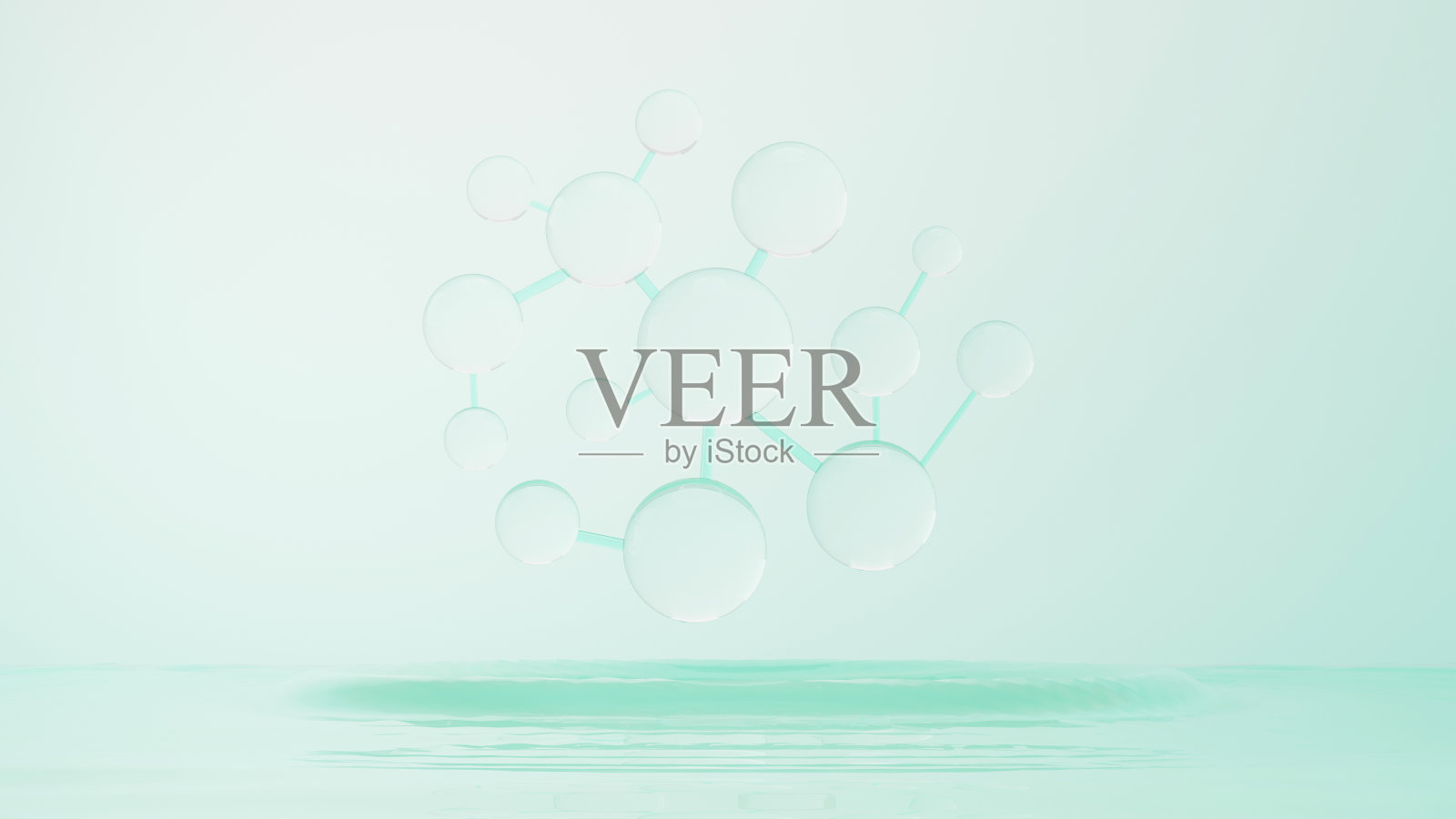 单侧细胞或分子中简单化学键的三维渲染。原子、离子、键和分子的结合。液滴气泡背景。共价键。生物化学的相互作用。照片摄影图片