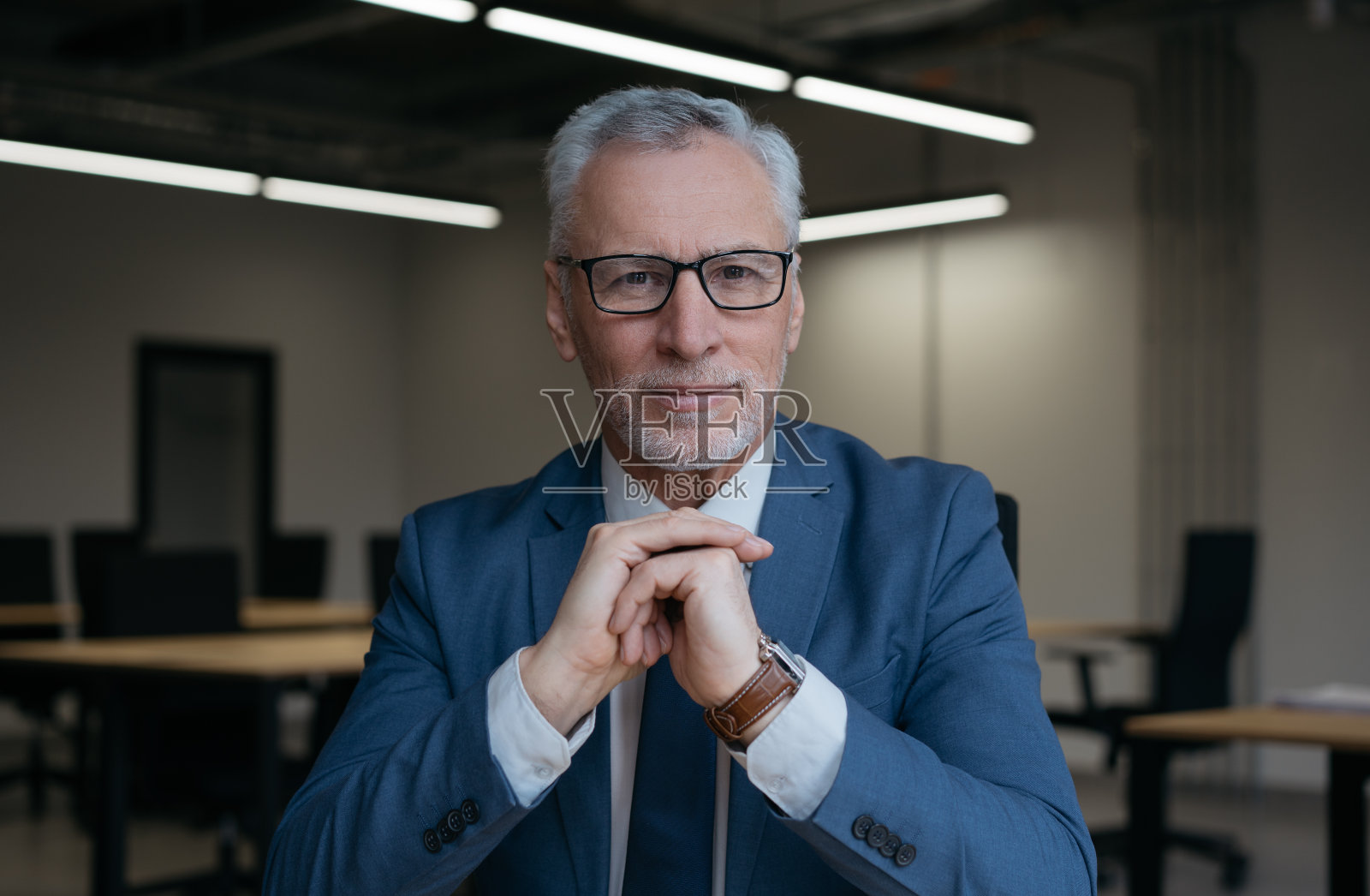 高级商务人员进行视频通话,在线会议。视频会议的概念照片摄影图片