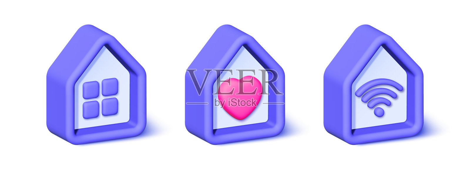 不动产和房屋的3d风格矢量图标集。卡通家居套装进行概念设计。智能家居,联系和支持,公寓等。矢量插图设计图标素材