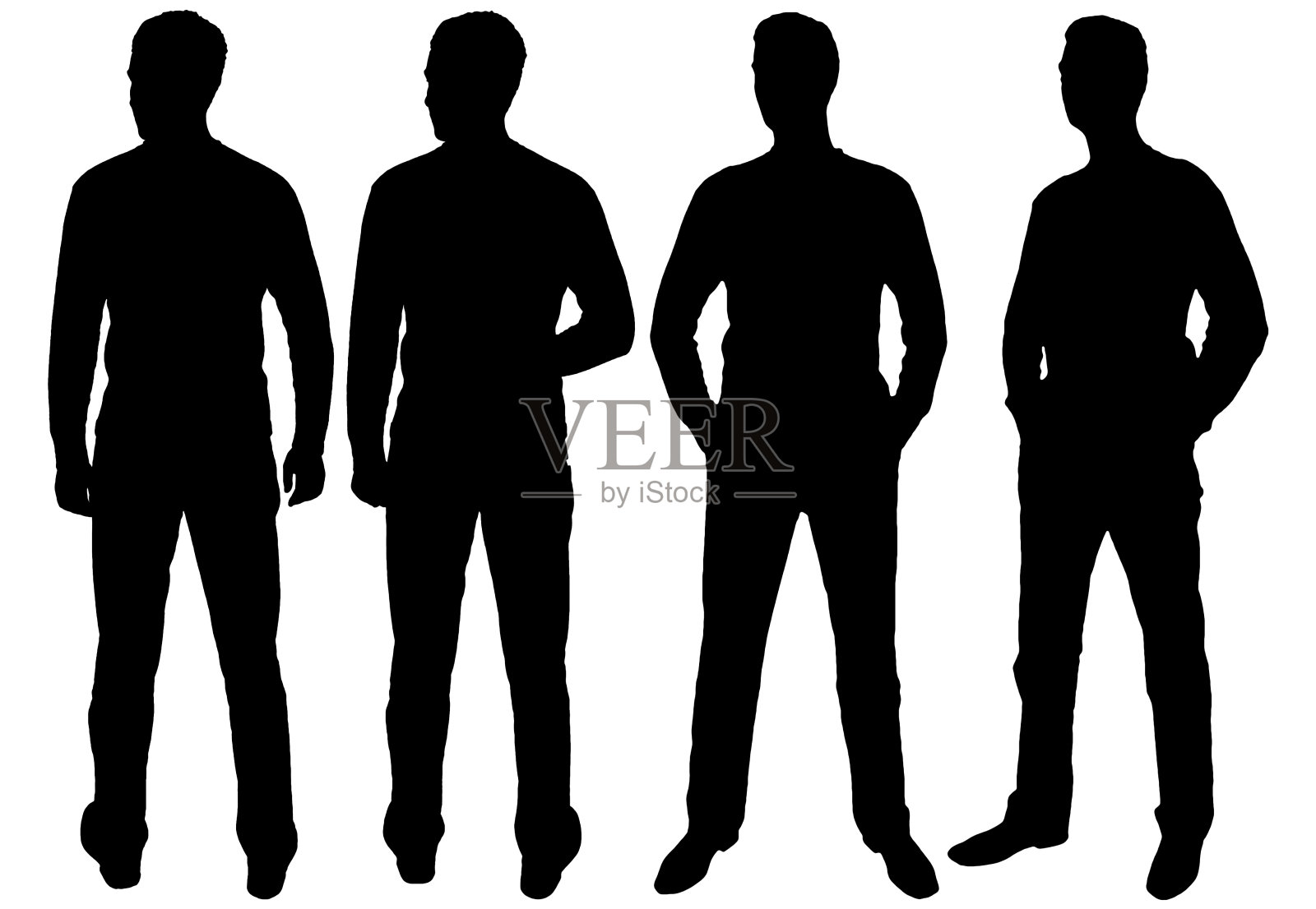 矢量剪影的四个商人站在不同的姿势插画图片素材