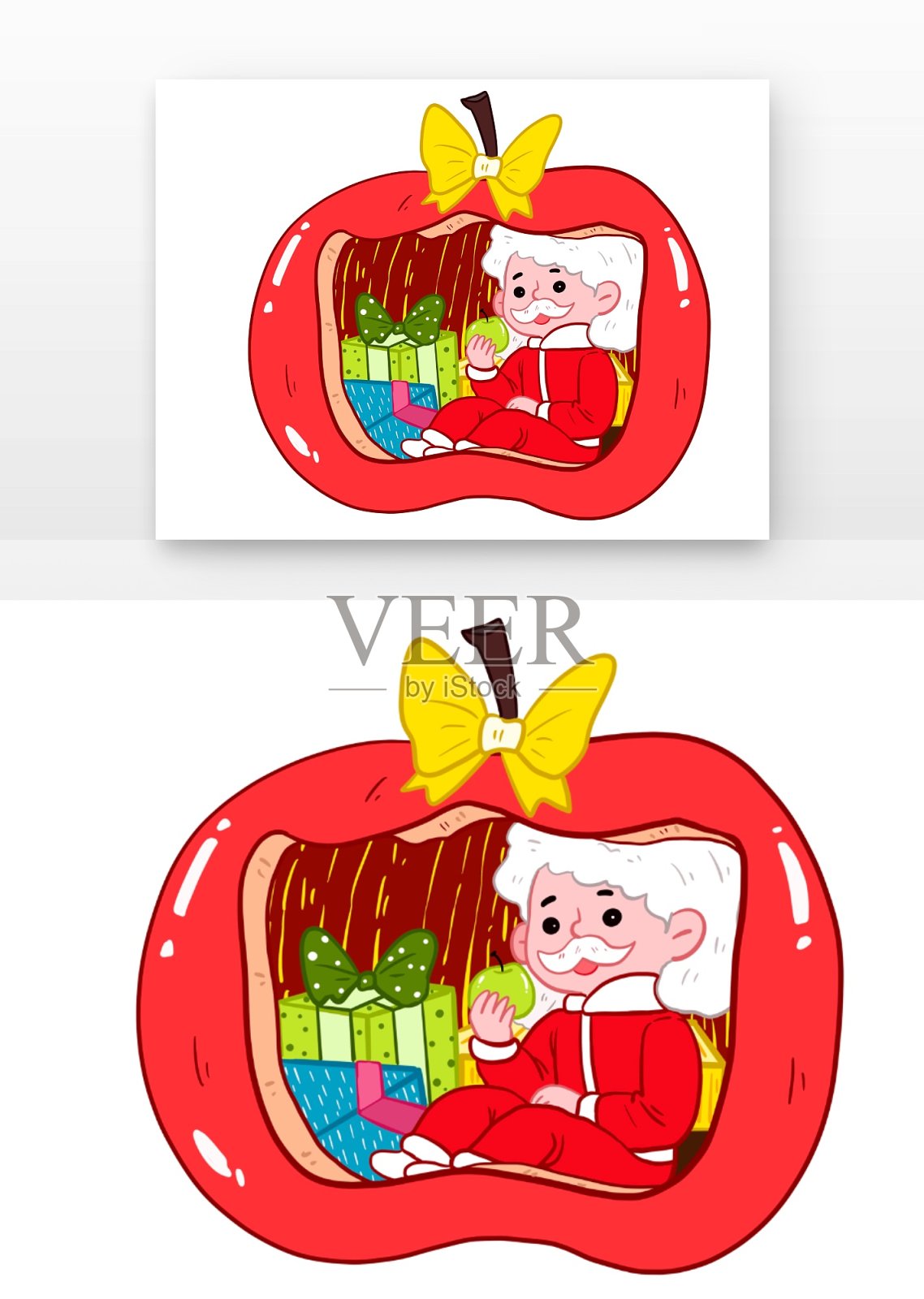 苹果屋里圣诞老人准备礼物设计元素图片