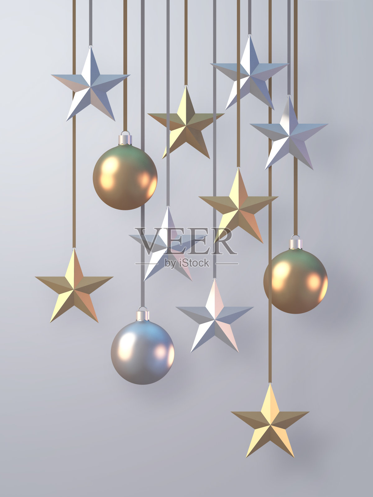 圣诞和新年装饰背景与圣诞球和丝带的白色背景,3D渲染背景照片摄影图片