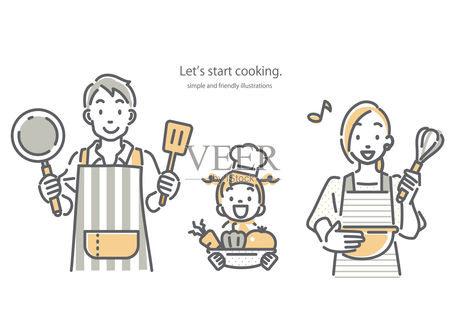 一起做饭,幸福家庭插图插画图片素材