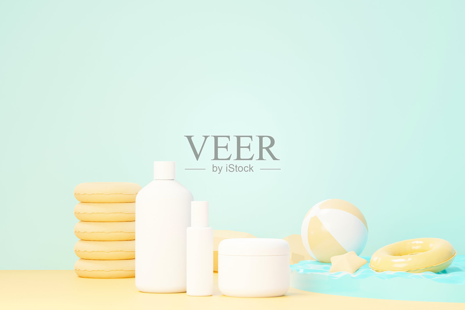 空白化妆品、护肤品或包装的三维渲染模型。美容皂和水疗概念。润肤油滋润皮肤健康。高档和豪华的品牌设计。照片摄影图片