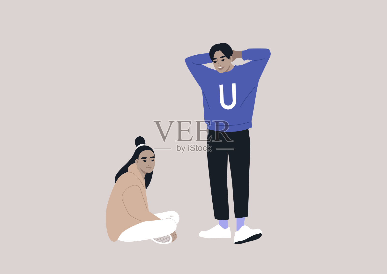 两个无忧无虑的青少年在一起消磨时光,学生们在休息插画图片素材