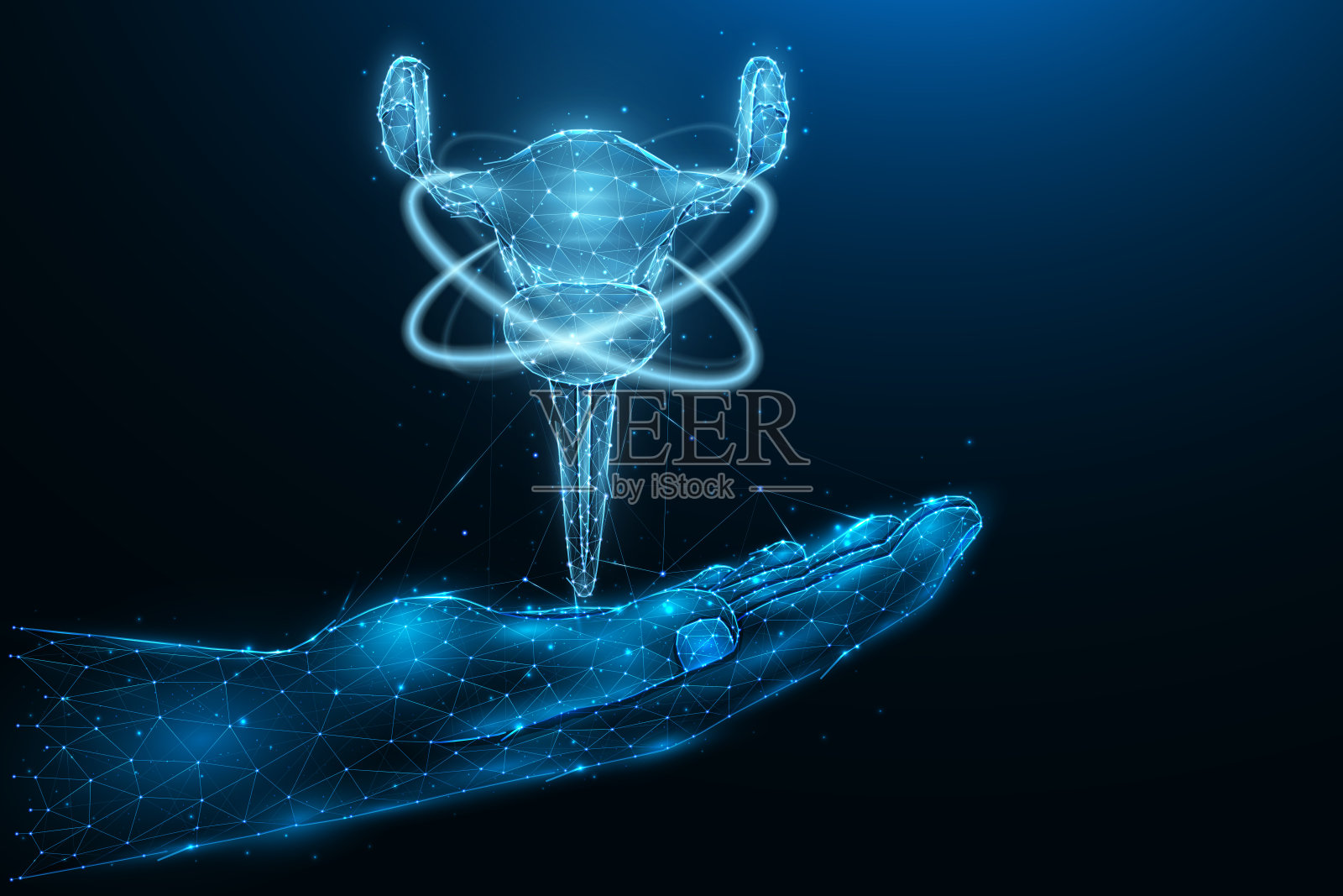 多边形矢量插图的手与人类子宫。女性子宫的恢复。器官捐赠的概念。医疗横幅、模板或背景。插画图片素材