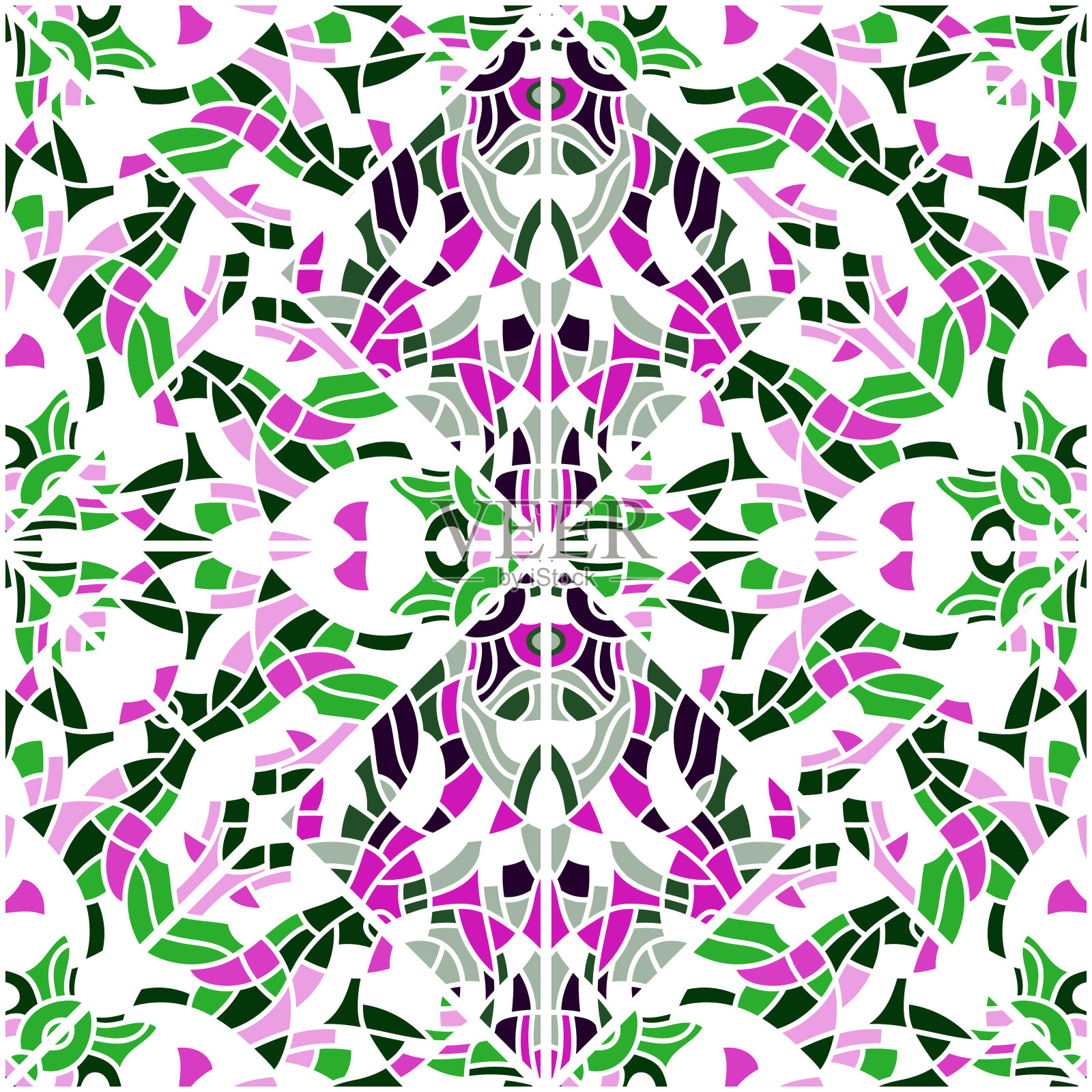 装饰线性万花筒马赛克装饰。抽象的形状无缝的图案。插画图片素材