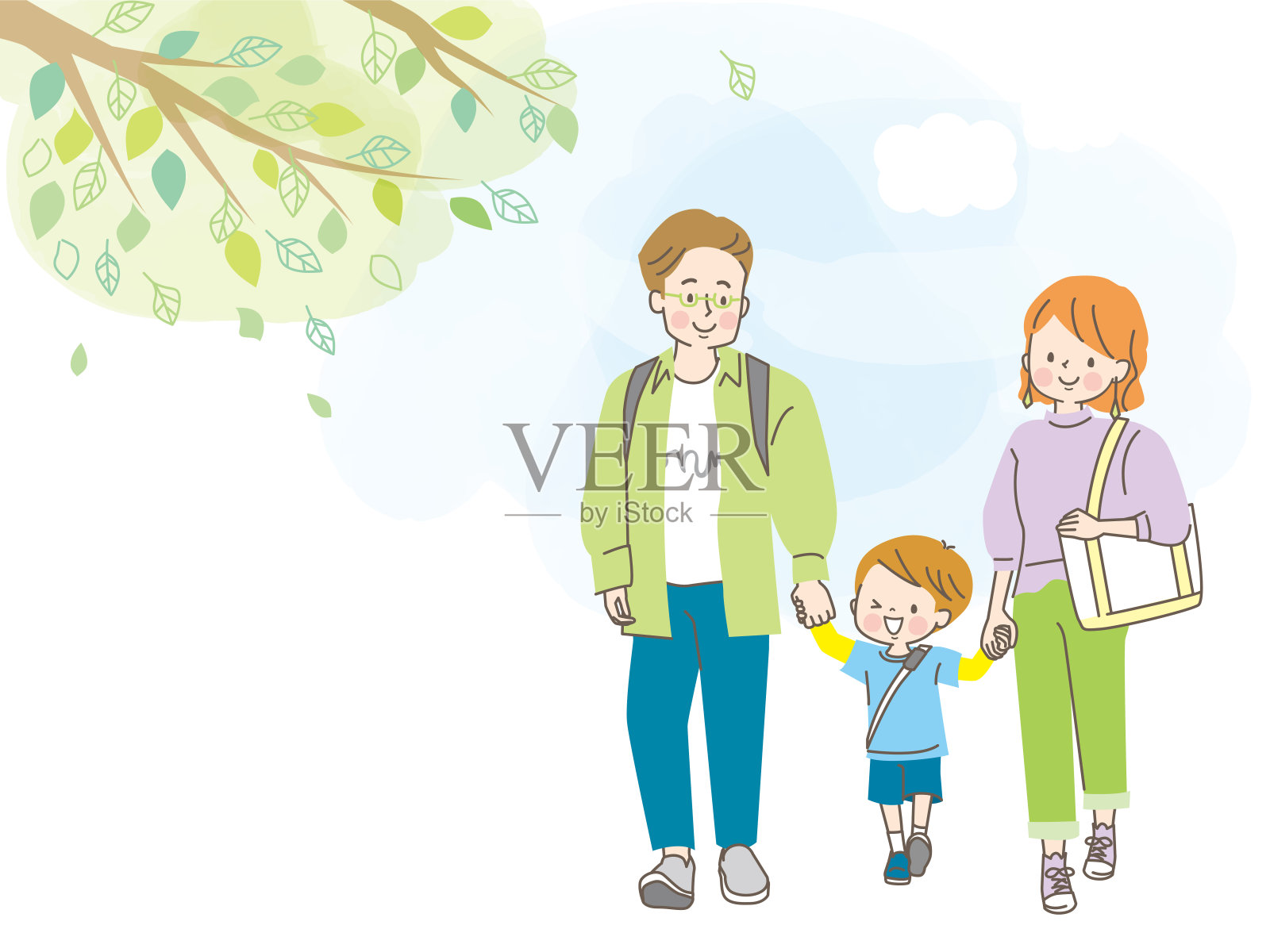一家三口外出矢量插图插画图片素材