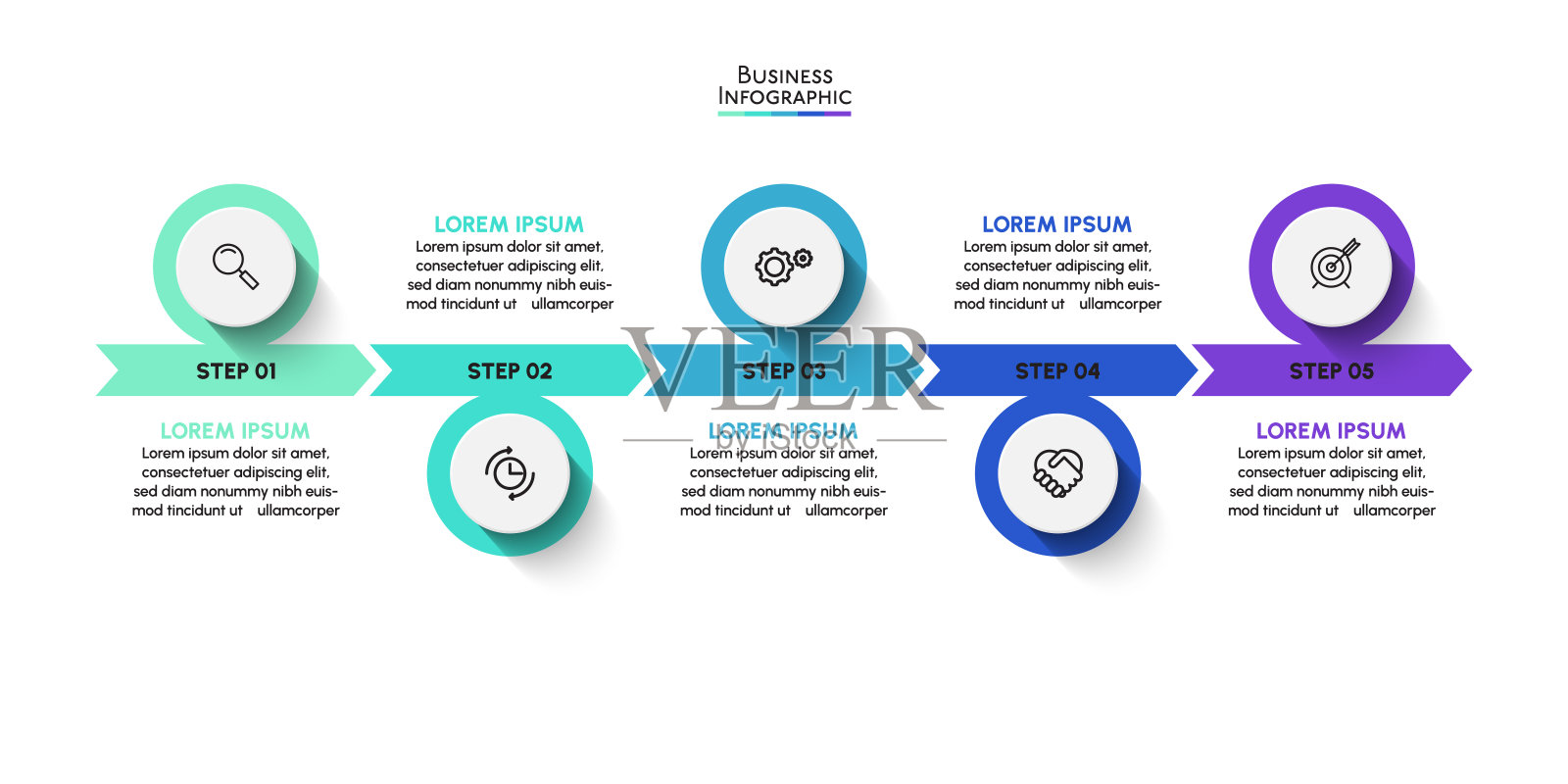 业务数据可视化。为抽象背景模板设计的时间轴信息图图标插画图片素材