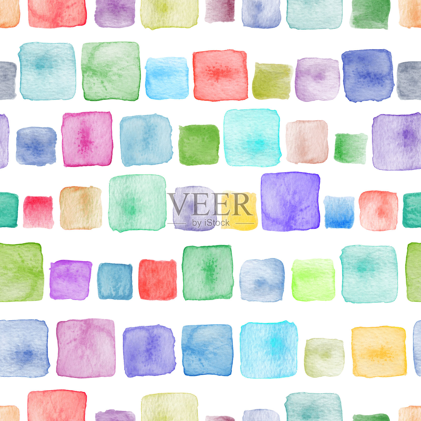 颜色的块。无缝水彩方格图案。插画图片素材
