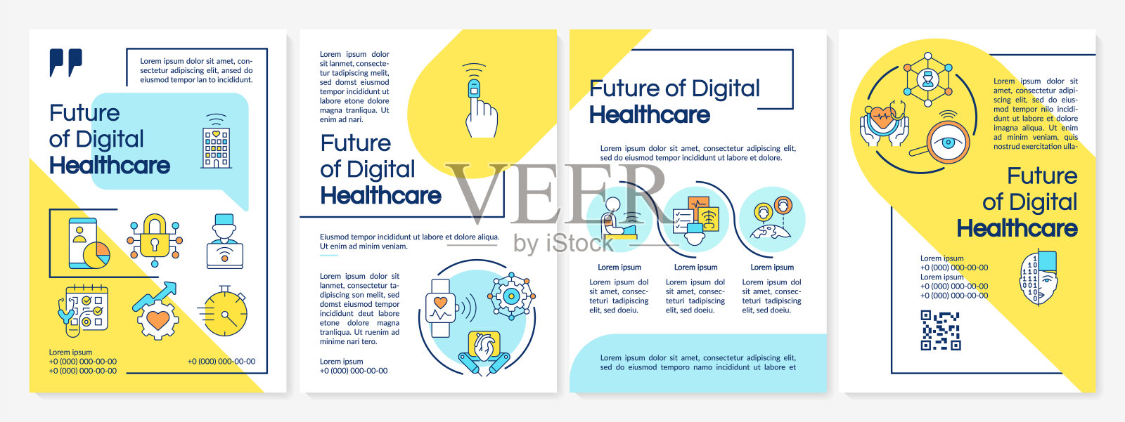 未来数字卫生部门蓝色和黄色宣传册模板设计模板素材