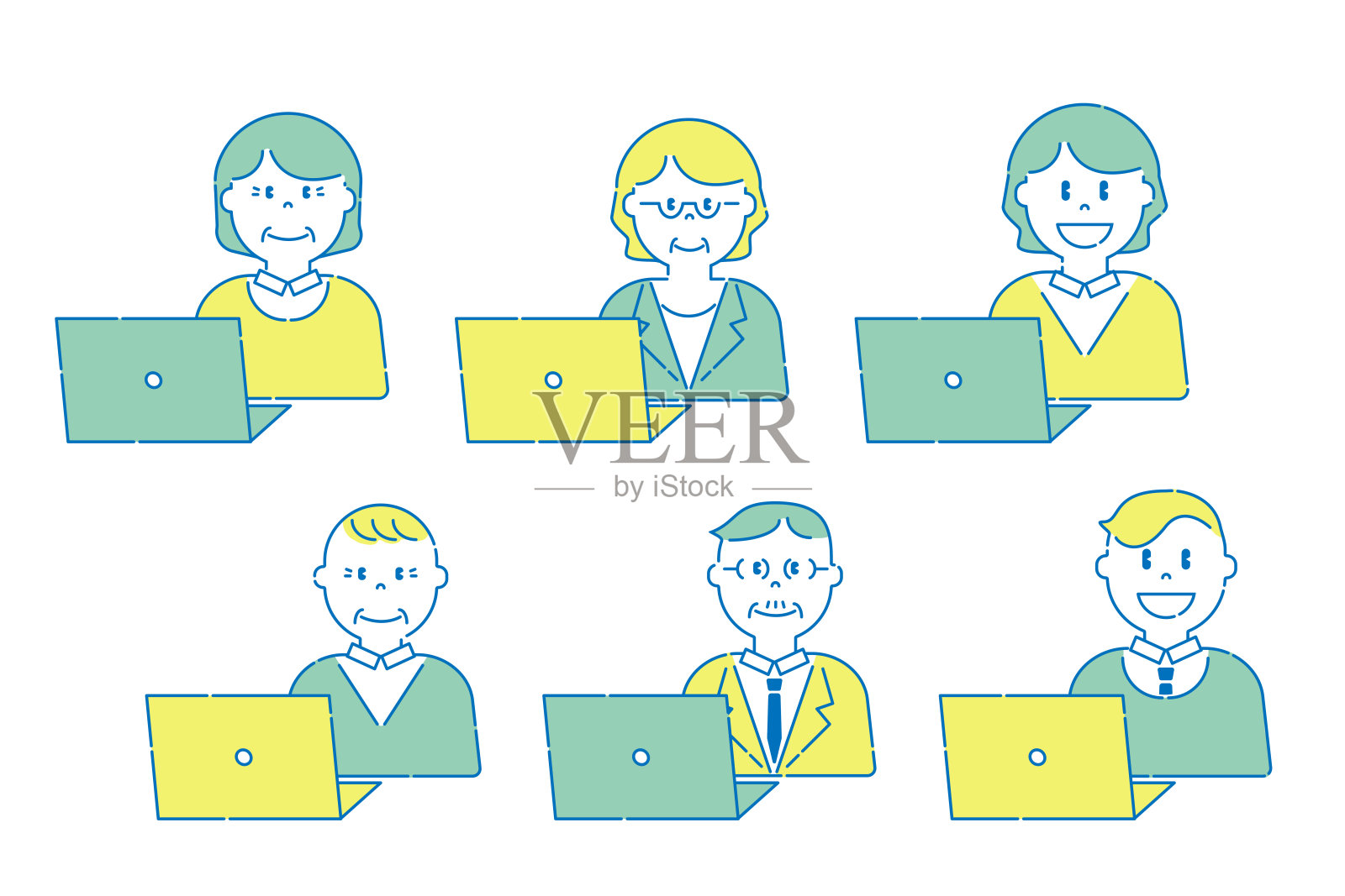 插图的老年人和年轻人谁操作PC 6插画图片素材