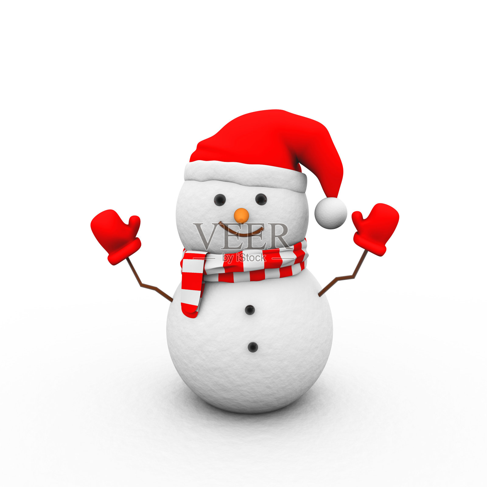 插图的雪人与红色的手套,帽子,围巾孤立在白色的背景照片摄影图片