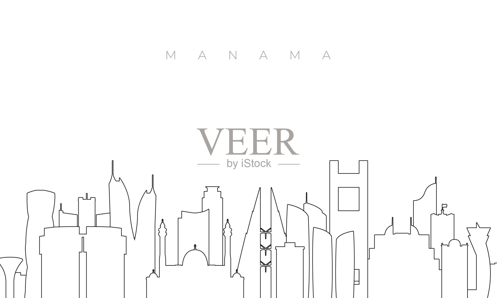 麦纳麦天际线轮廓。时尚的模板与麦纳麦的建筑和地标在直线风格。股票向量设计。插画图片素材