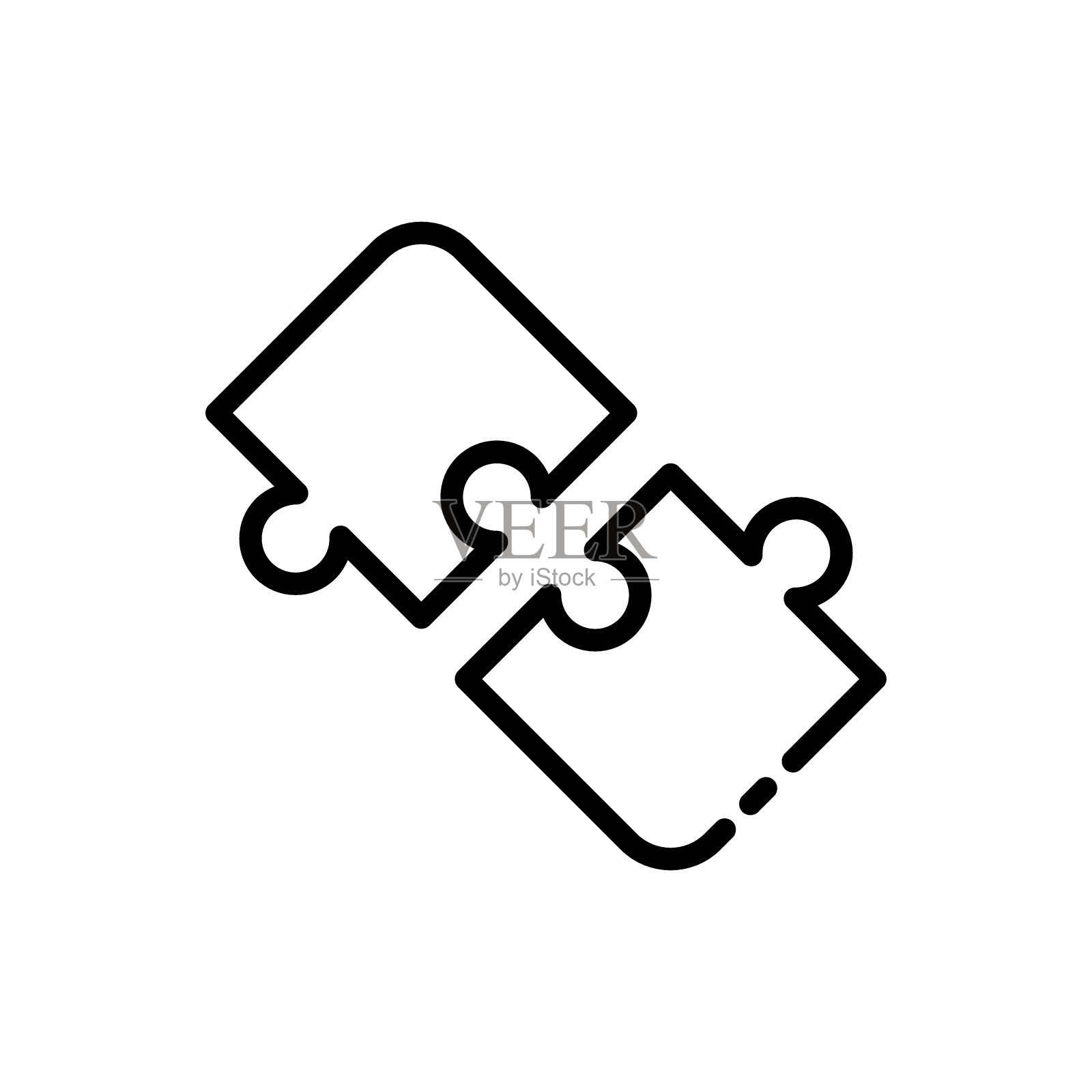 把拼图线图标放在一起。一个谜题,解决问题,创造性思维,灵感,团队合作,谜题,拼图。白色背景上的矢量黑线图标图标素材