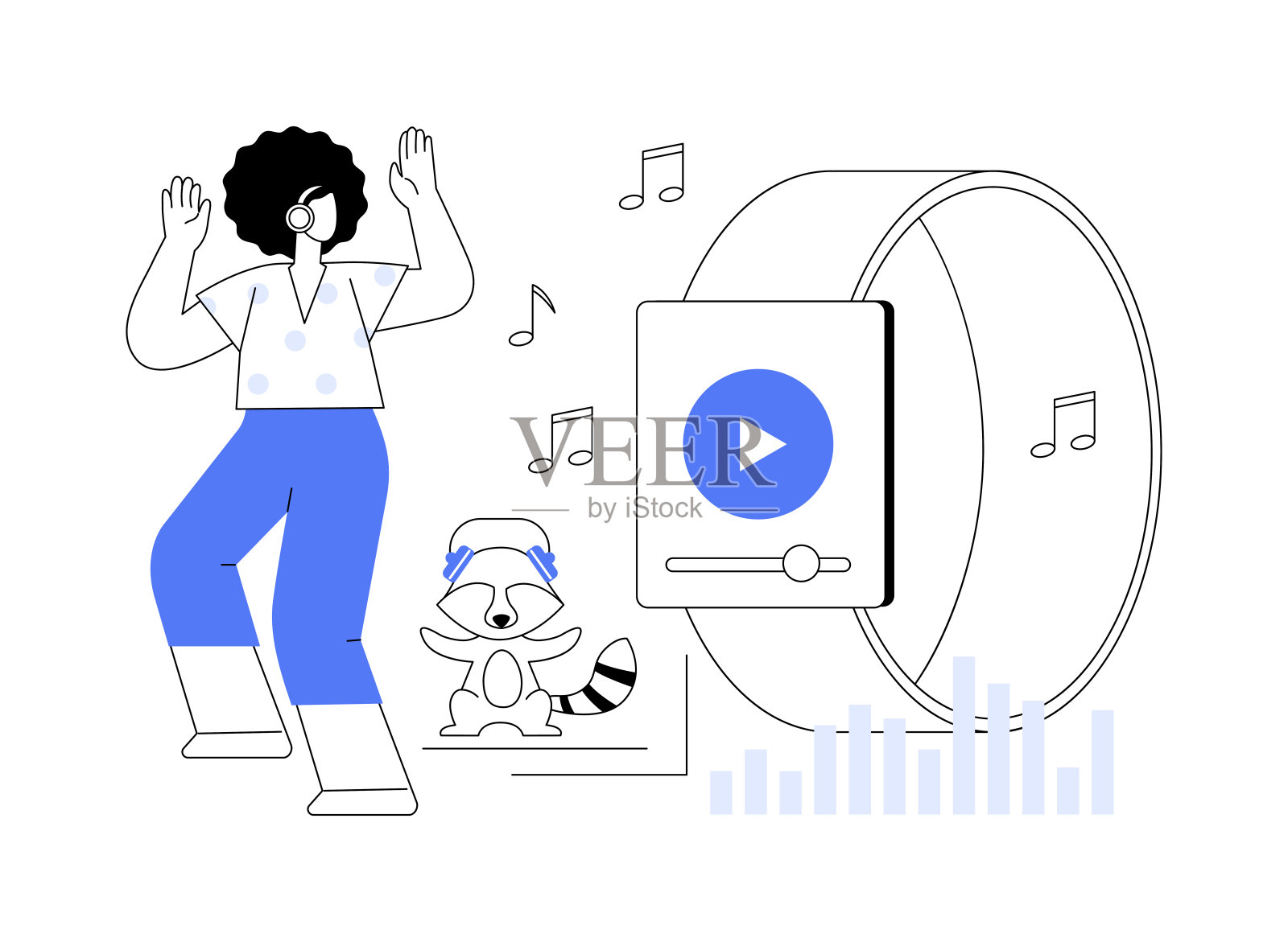 智能手表作为便携式媒体播放器抽象概念矢量插图。插画图片素材