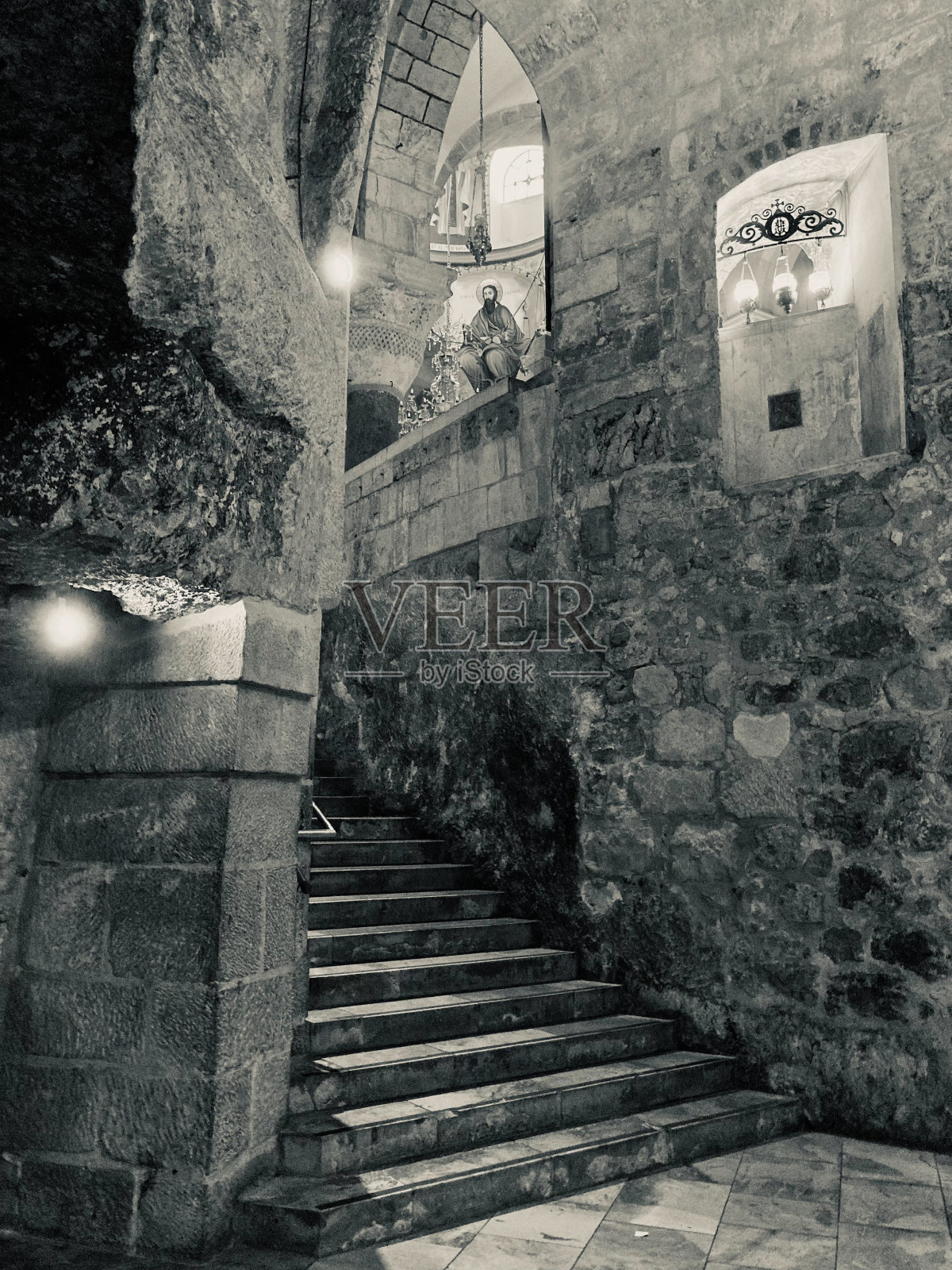 耶路撒冷老城的教堂内部细节照片摄影图片