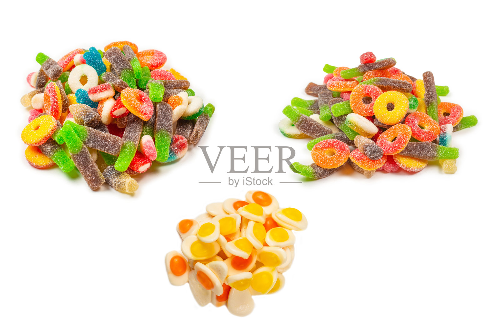 各种胶粘的糖果。前视图。果冻糖果。照片摄影图片