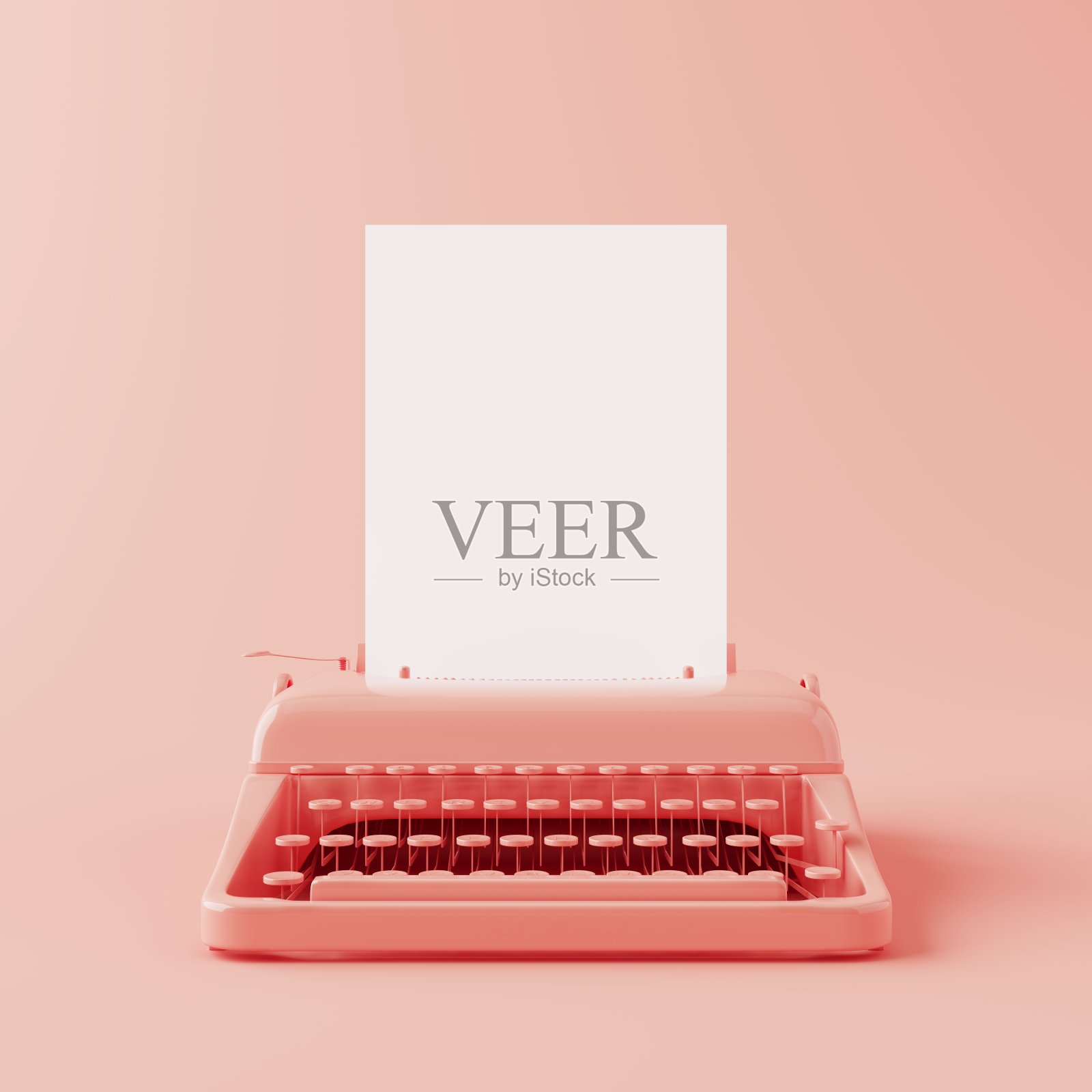 旧打字机上的空白白纸可以添加你的公告或文本。粉红色的颜色主题。3 d演示。照片摄影图片