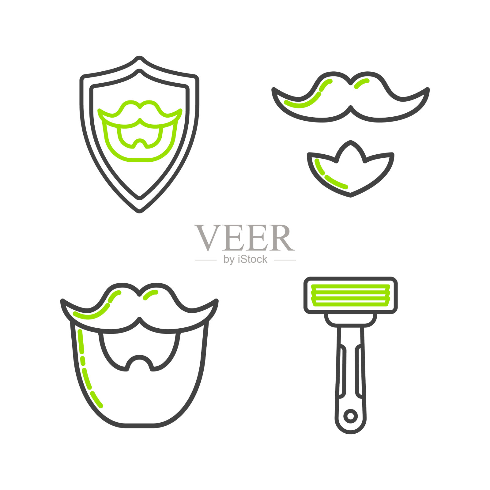 设置剃须线剃须刀胡子和胡子等图标素材